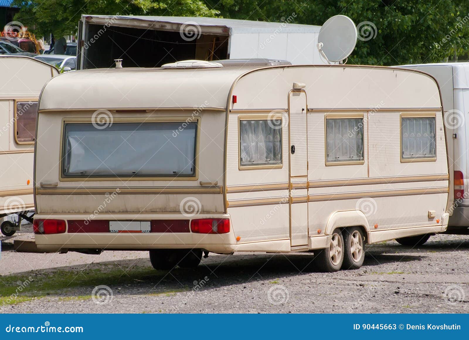 Beige House Trailer on Wheels Stock Image Image of parking, full