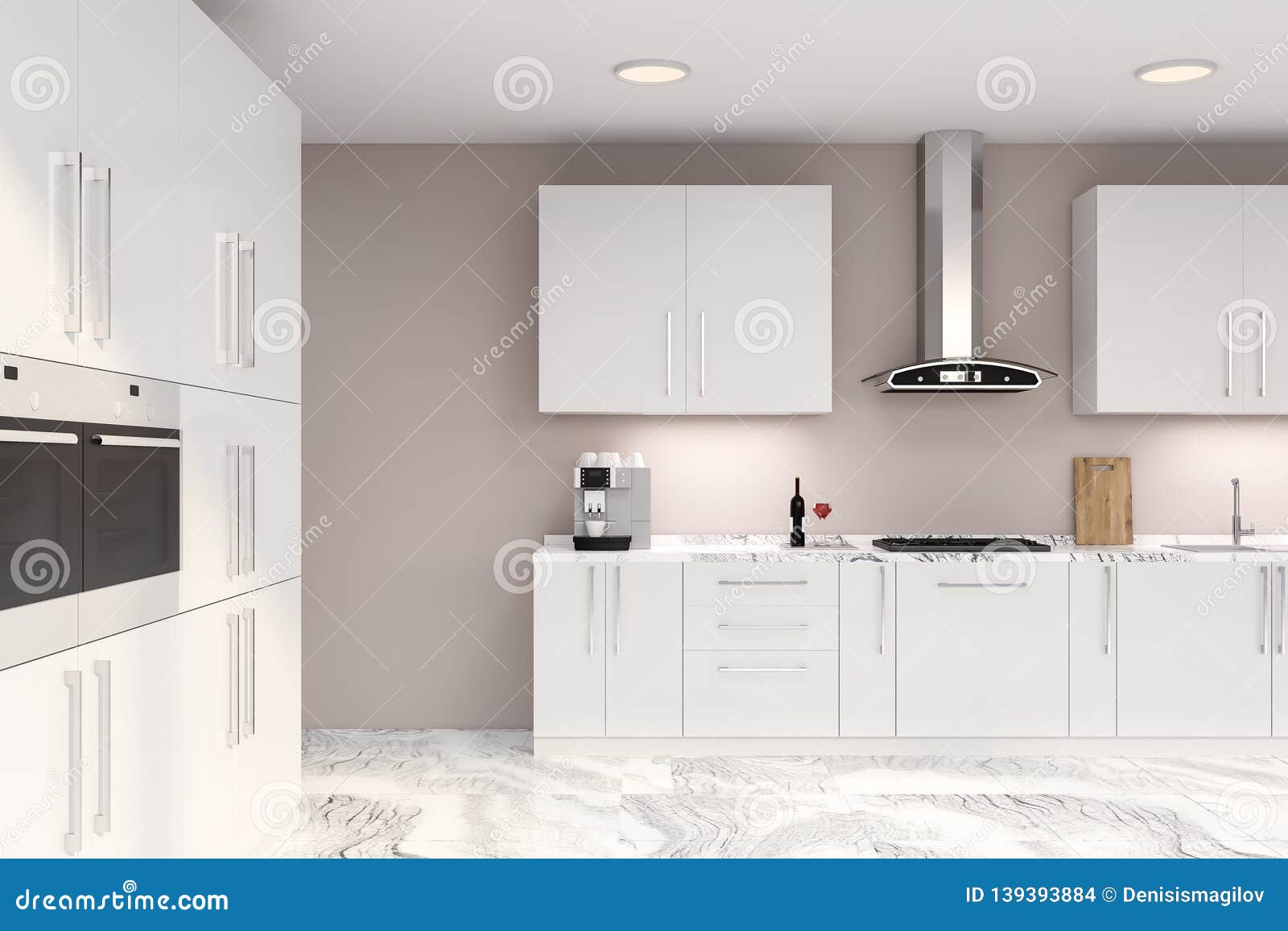 Beige Kitchen With Counters And Ovens Stock Illustration