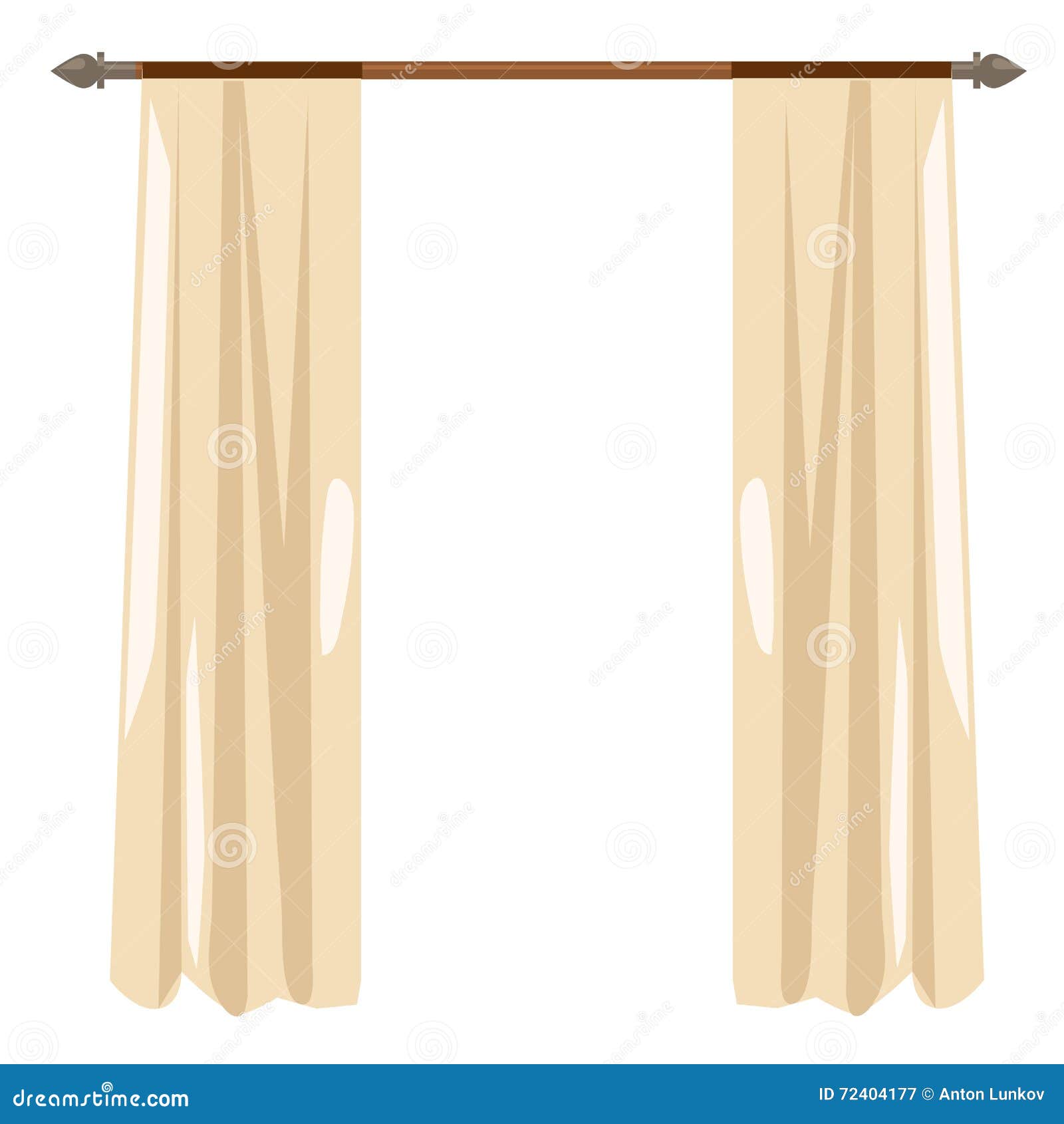 Beige Kitchen Curtains On Ledge Vector Decor Stock Vector