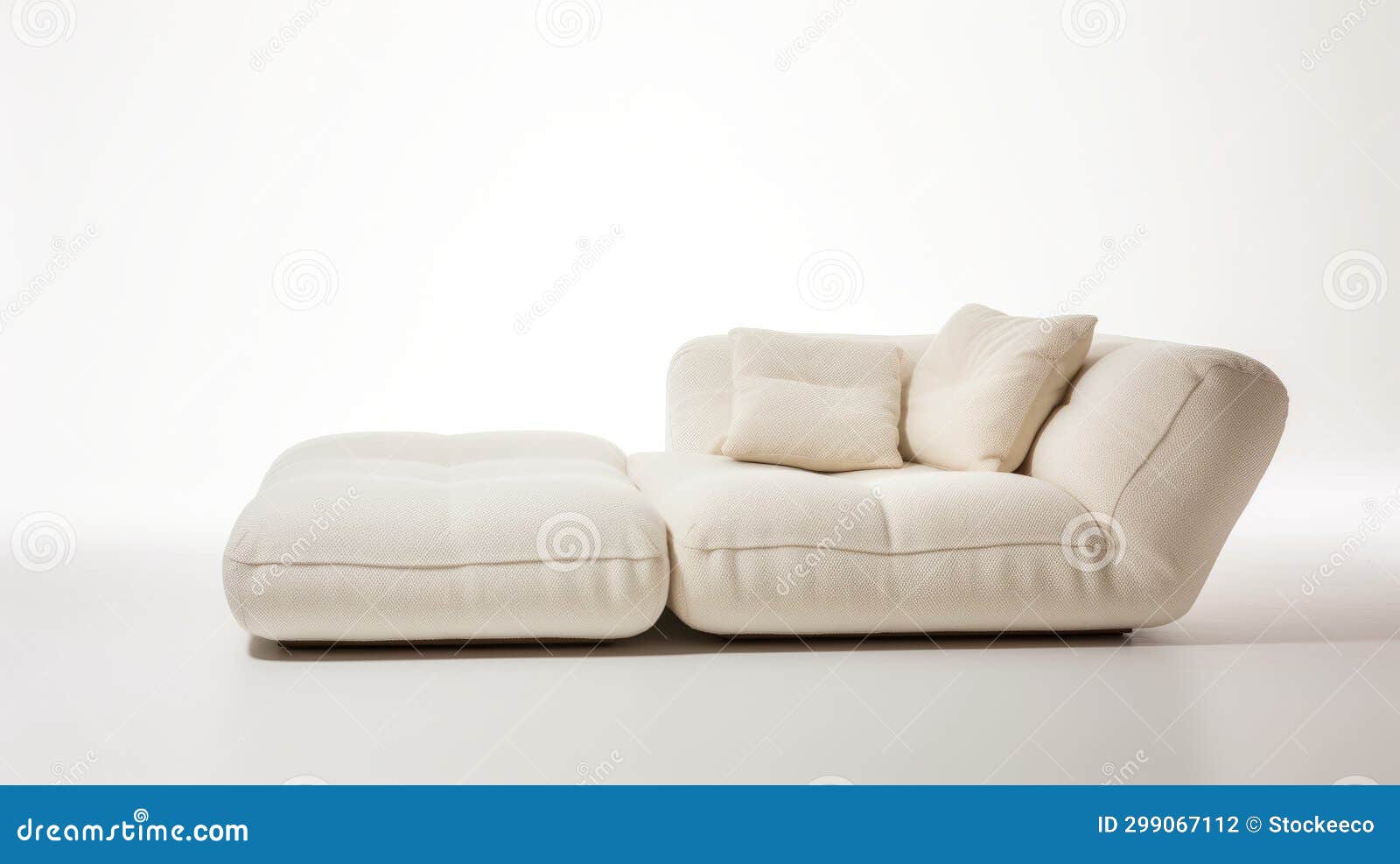 Dreamlike White Sofa with Chaise Lounge and Pillows Stock Illustration
