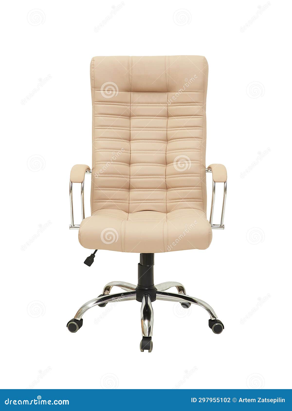 Beige Office Leather Armchair on Wheels Isolated on White Background ...