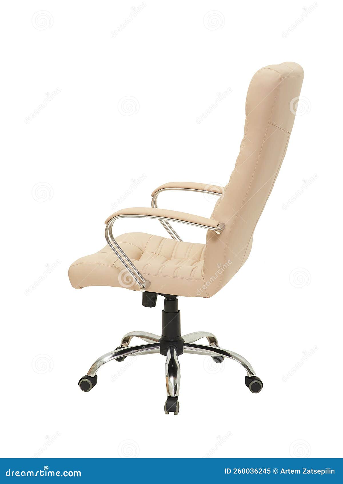 Beige Office Leather Armchair on Wheels Isolated on White Background ...