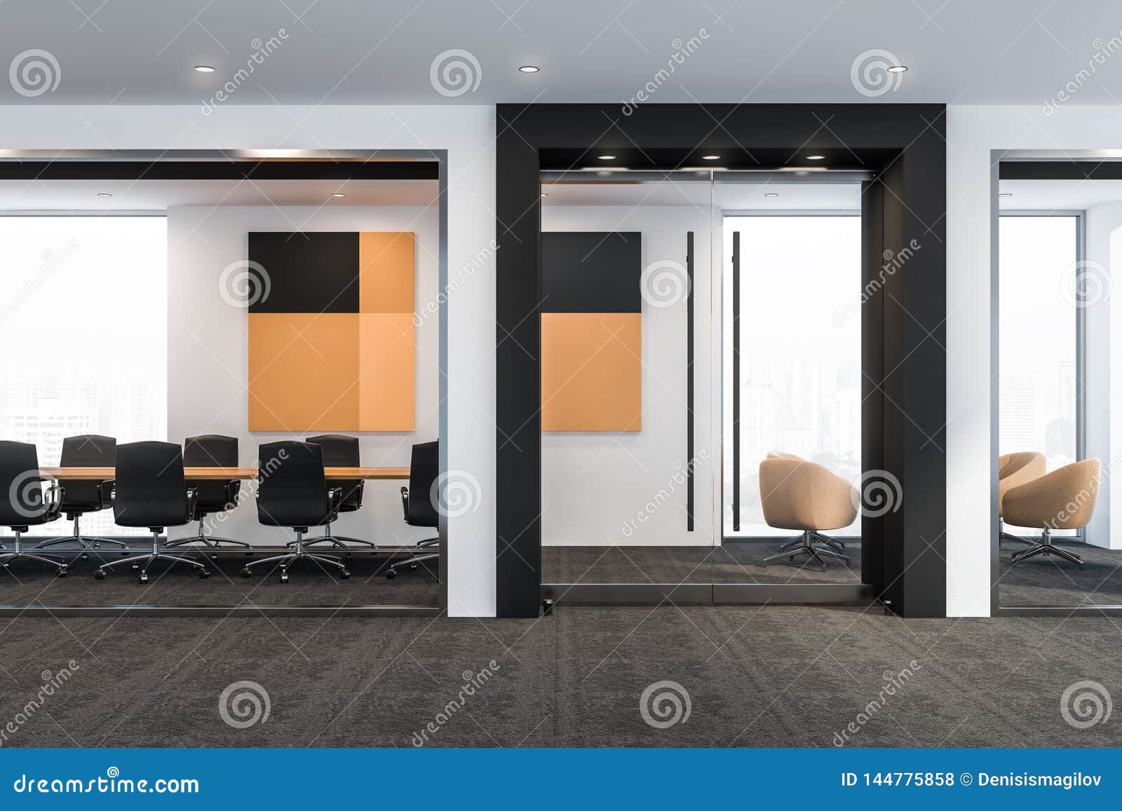 Beige Office Meeting Room Interior Stock Illustration