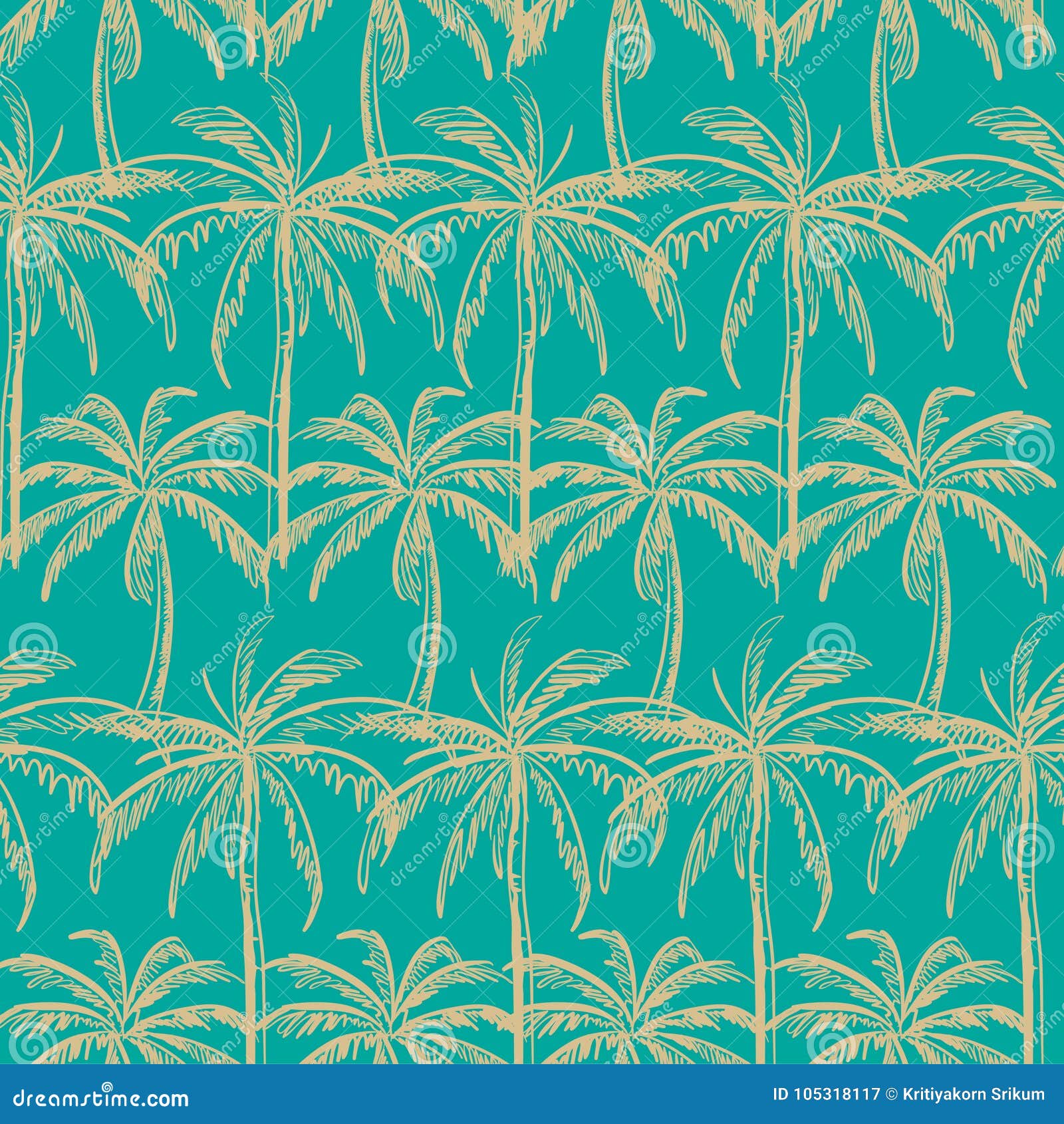 beige outline palm trees on the green mint background.