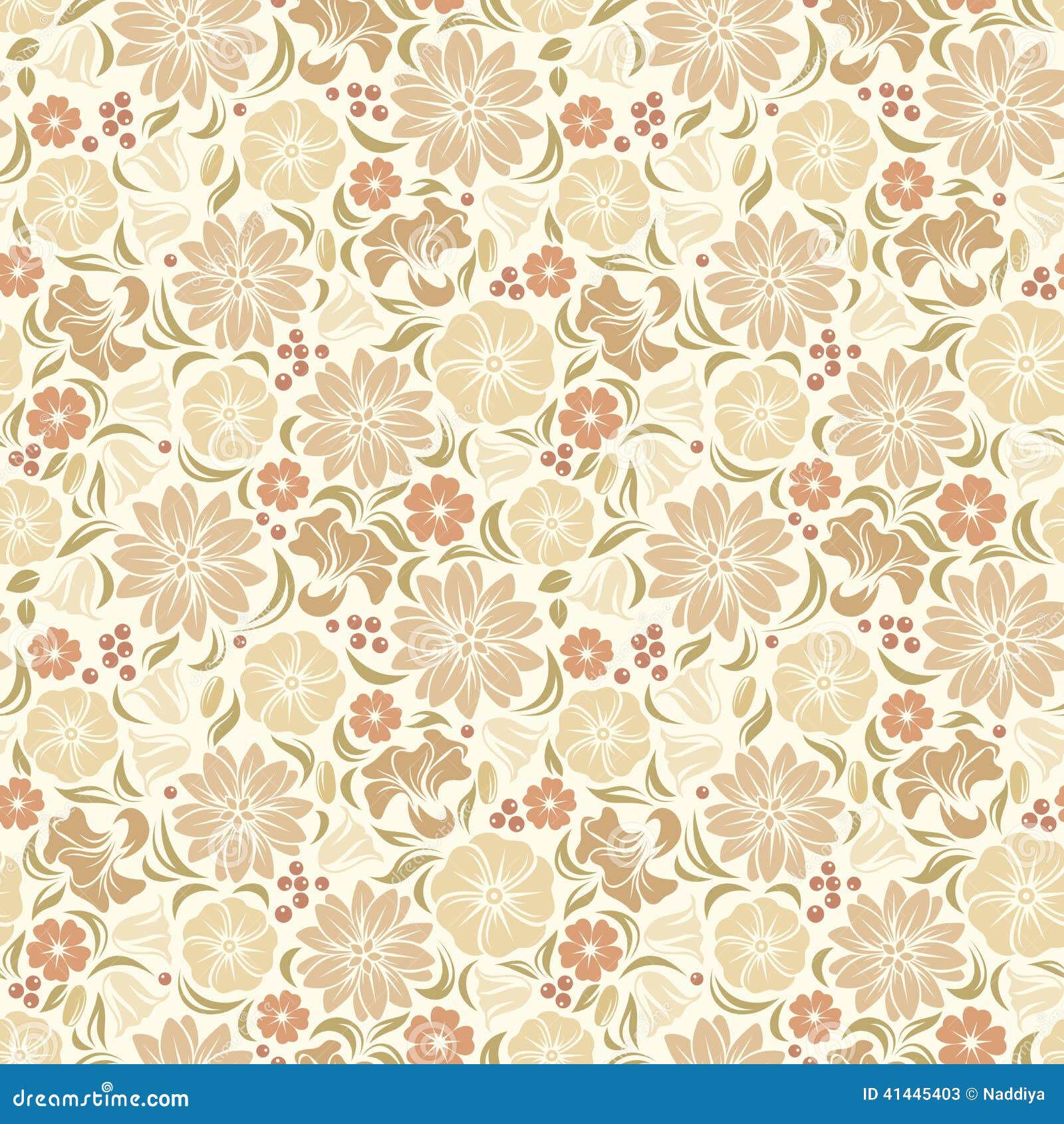 Beige Seamless Floral Pattern. Vector Illustration. Stock Vector