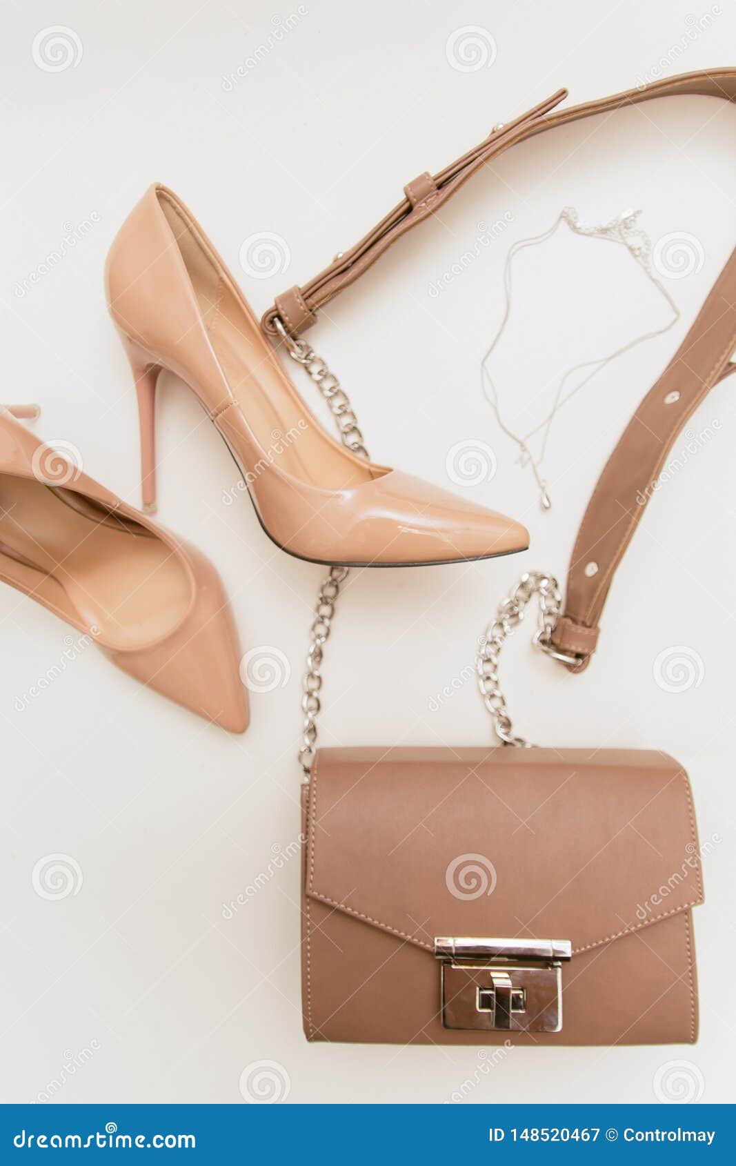 Beige Shoes and Bag on a Light Background Stock Image - Image of  background, pink: 148520467