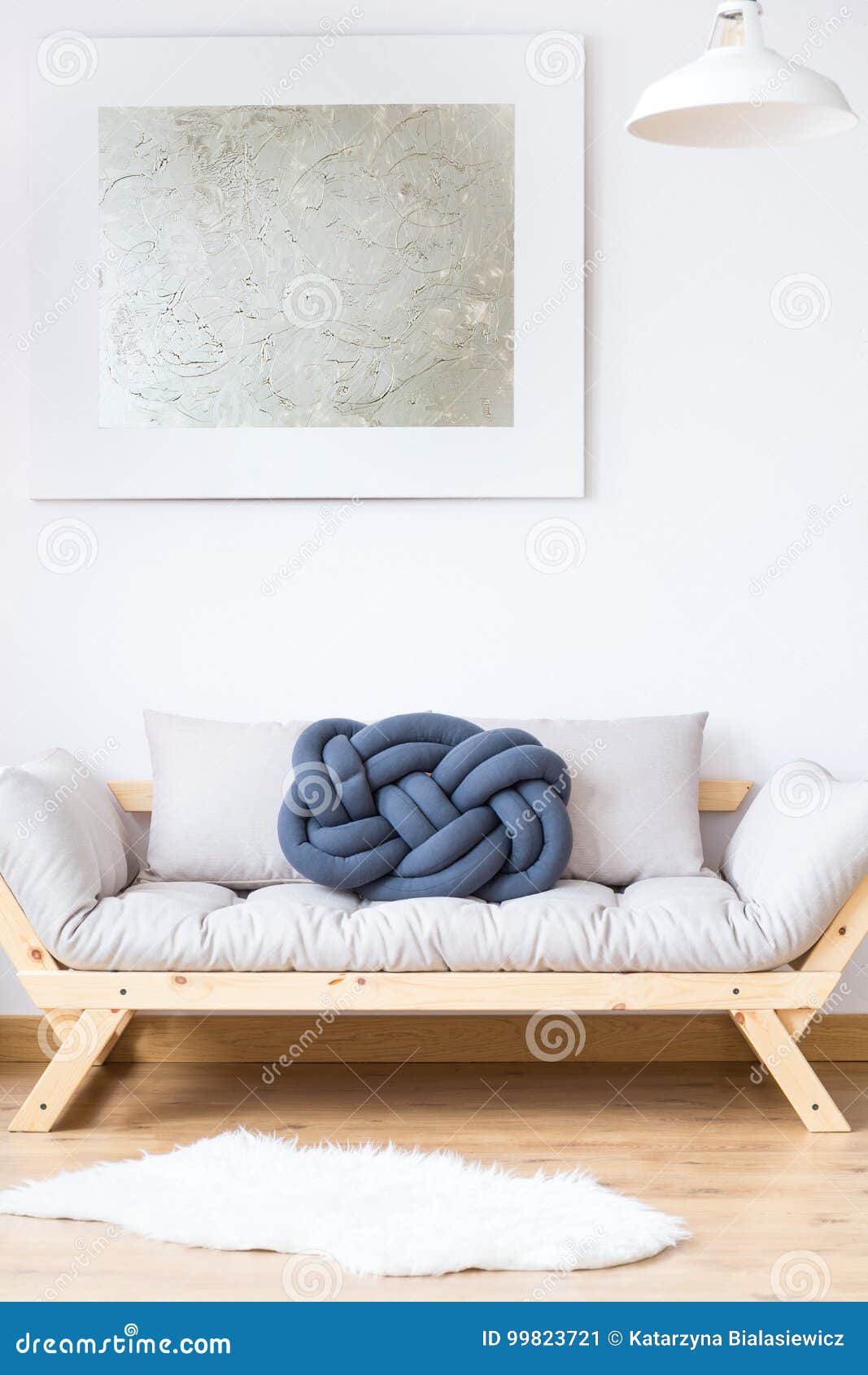 Beige Sofa With Blue Pillow Stock Image Of