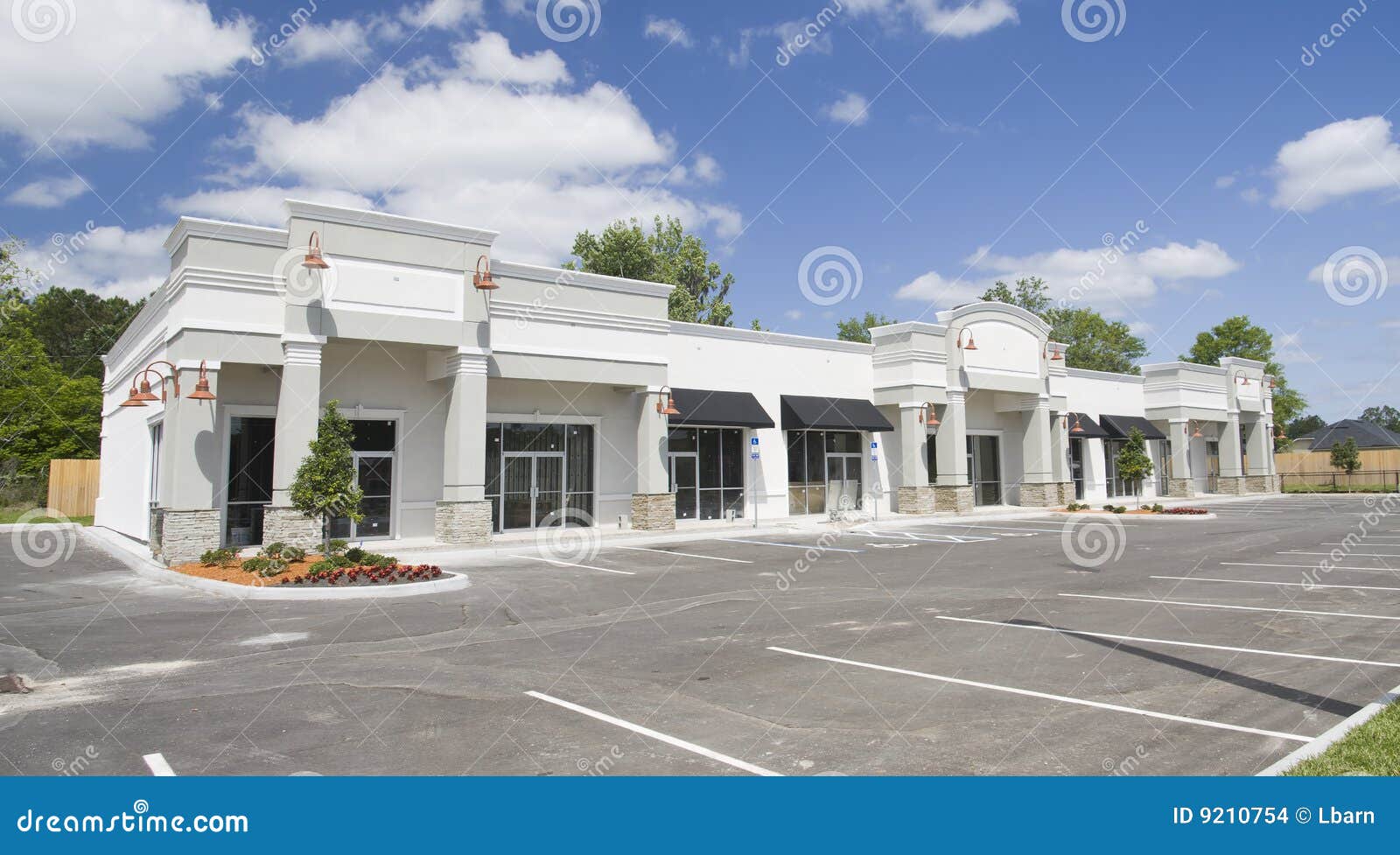 beige toned commercial strip mall