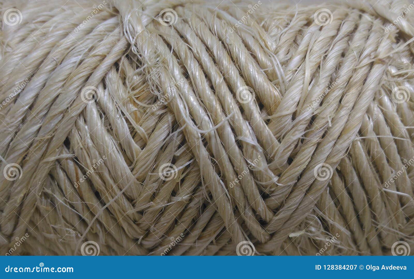 Beige Twine Rope in a Coil. Thread Twine Roll Texture Background Stock