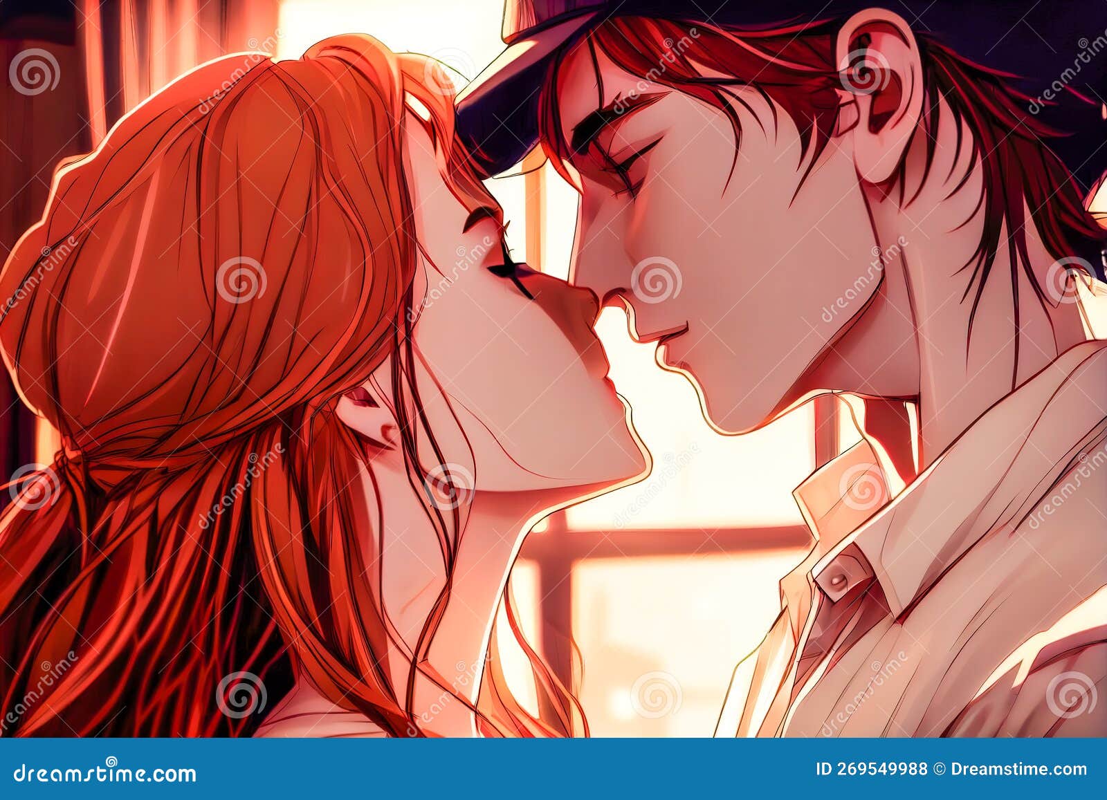 Beijo De Casal De Animes Fechar. Ai Generativo Foto de Stock