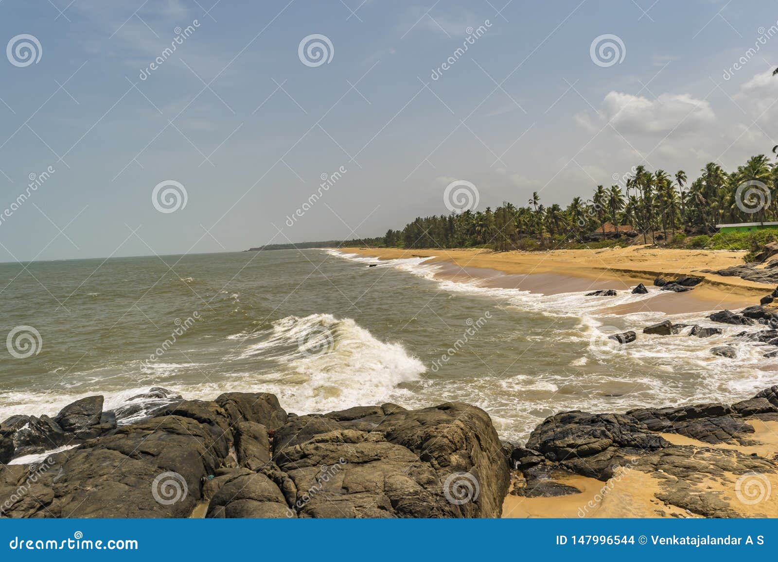 rocky beach facing waves - bekal