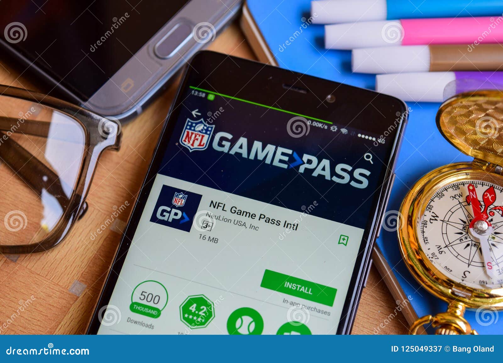 NFL Game Pass Intl Dev App on Smartphone Screen. Editorial
