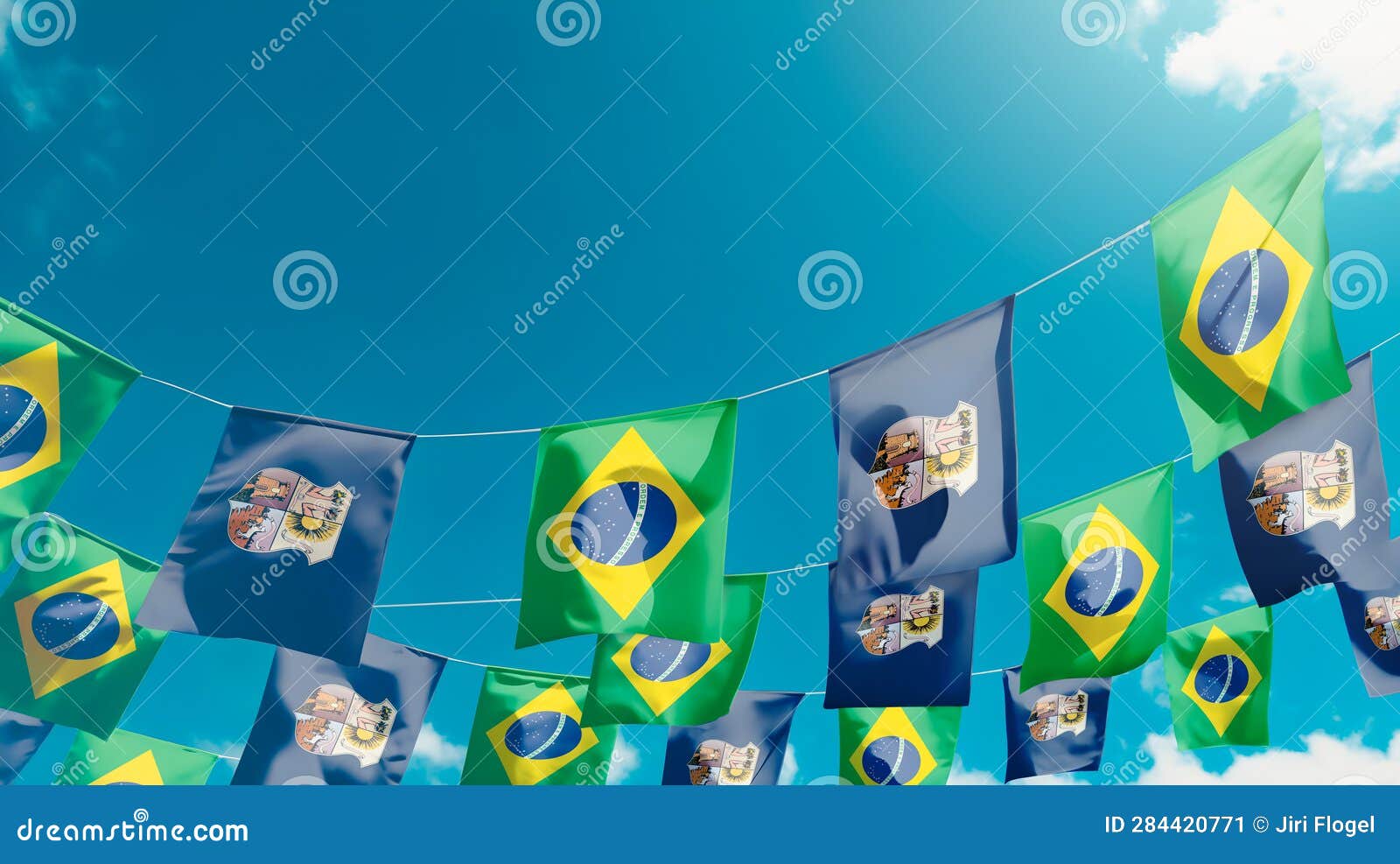 flag of belÃ©m - city of brazil against the sky, flags hanging vertically