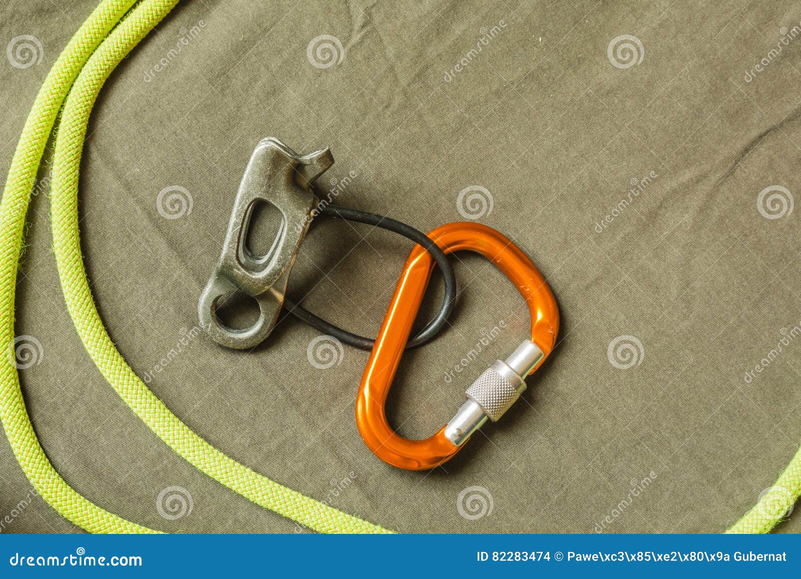 Belay Device, Dshaped Carabiner and Rope. Stock Photo Image of