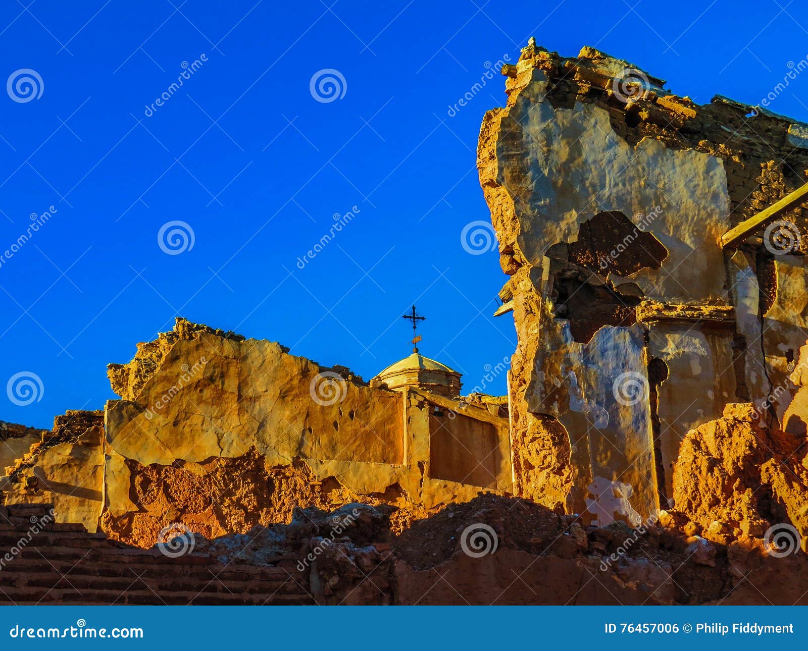 belchite village war ruins in aragon spain at dusk