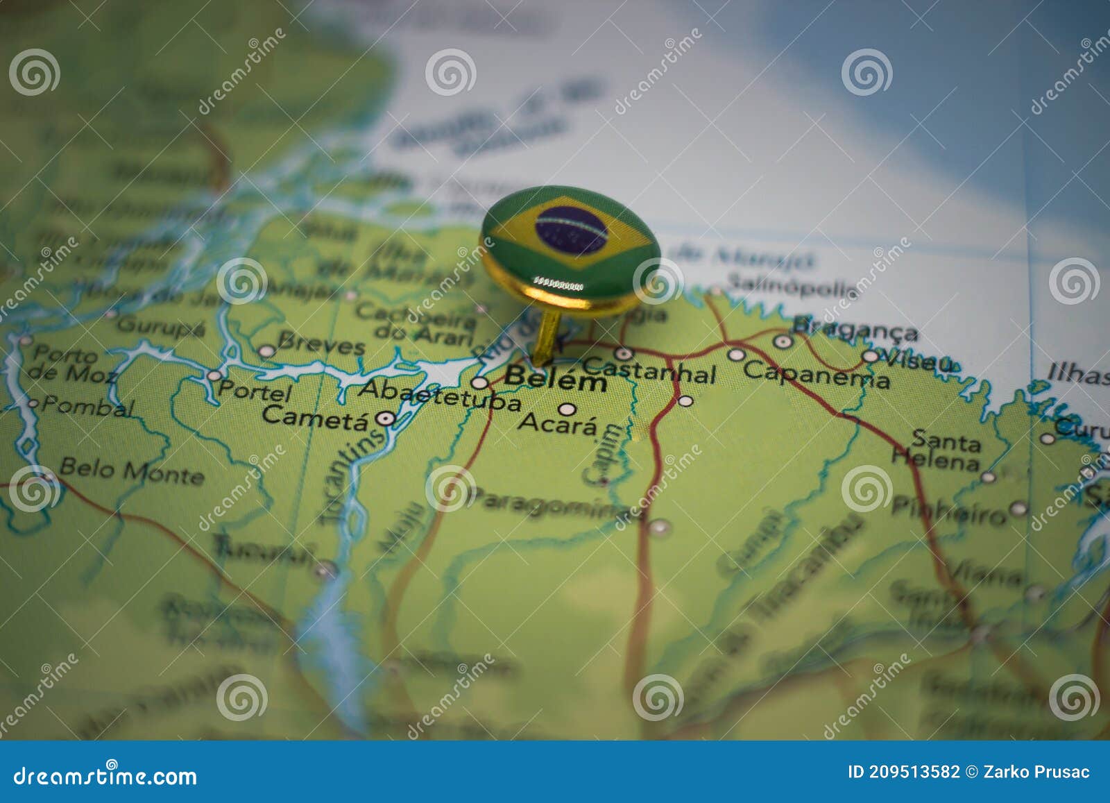 Belem Pinned on a Map with the Flag of Brazil Stock Photo Image of