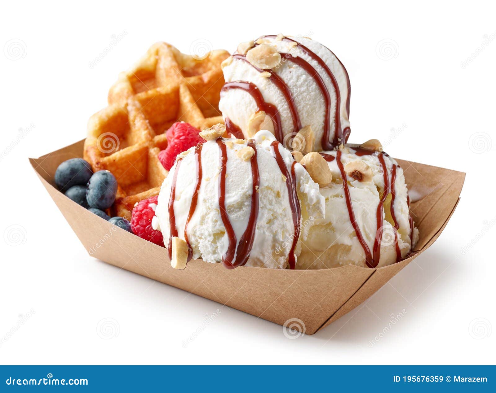 Belgian Waffle With Fresh Berries And Vanilla Ice Cream Stock Image - Image Of Gourmet, Brussels: 195676359
