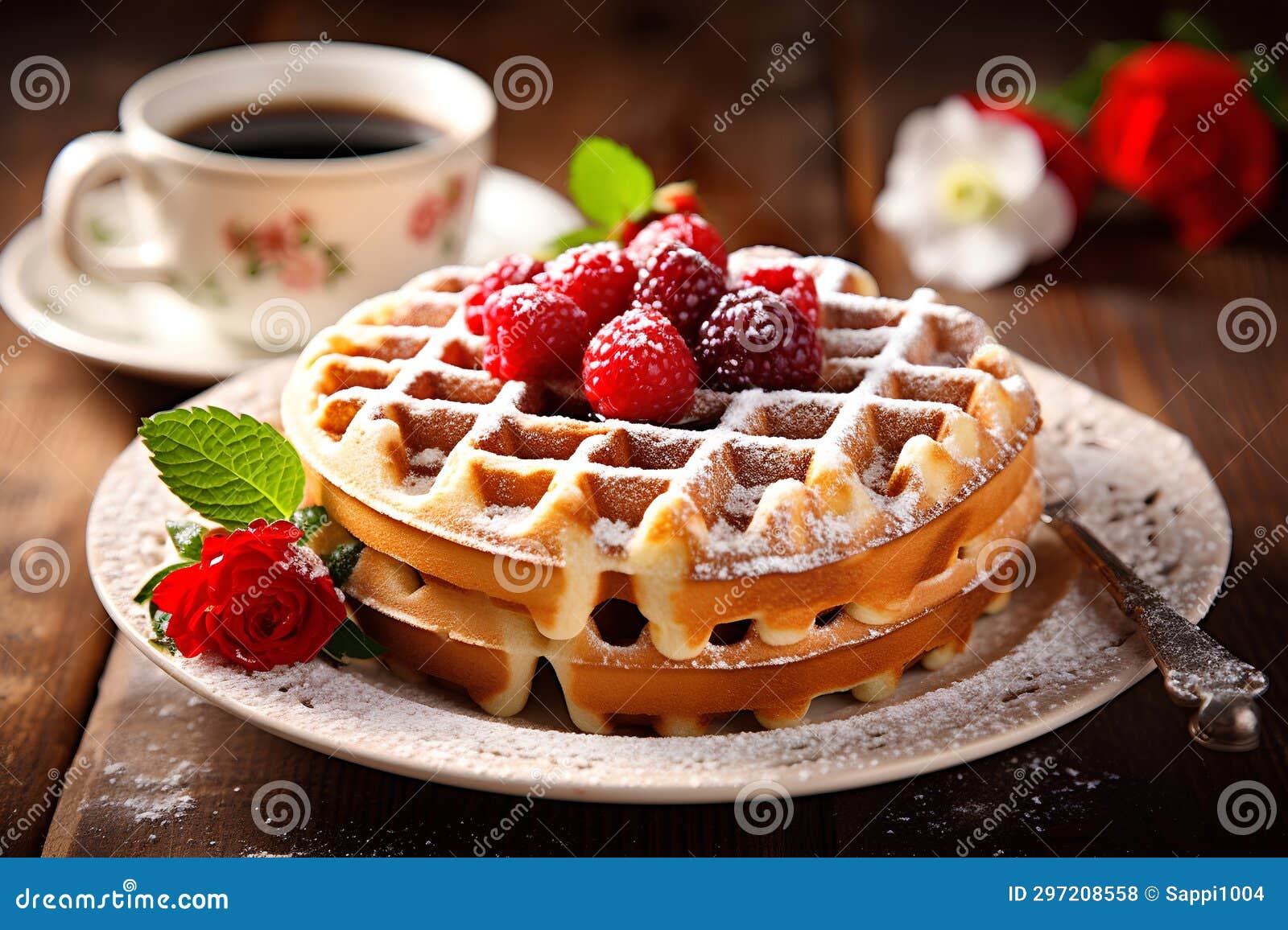 Belgian Waffles and Coffee Perfection Stock Illustration Illustration