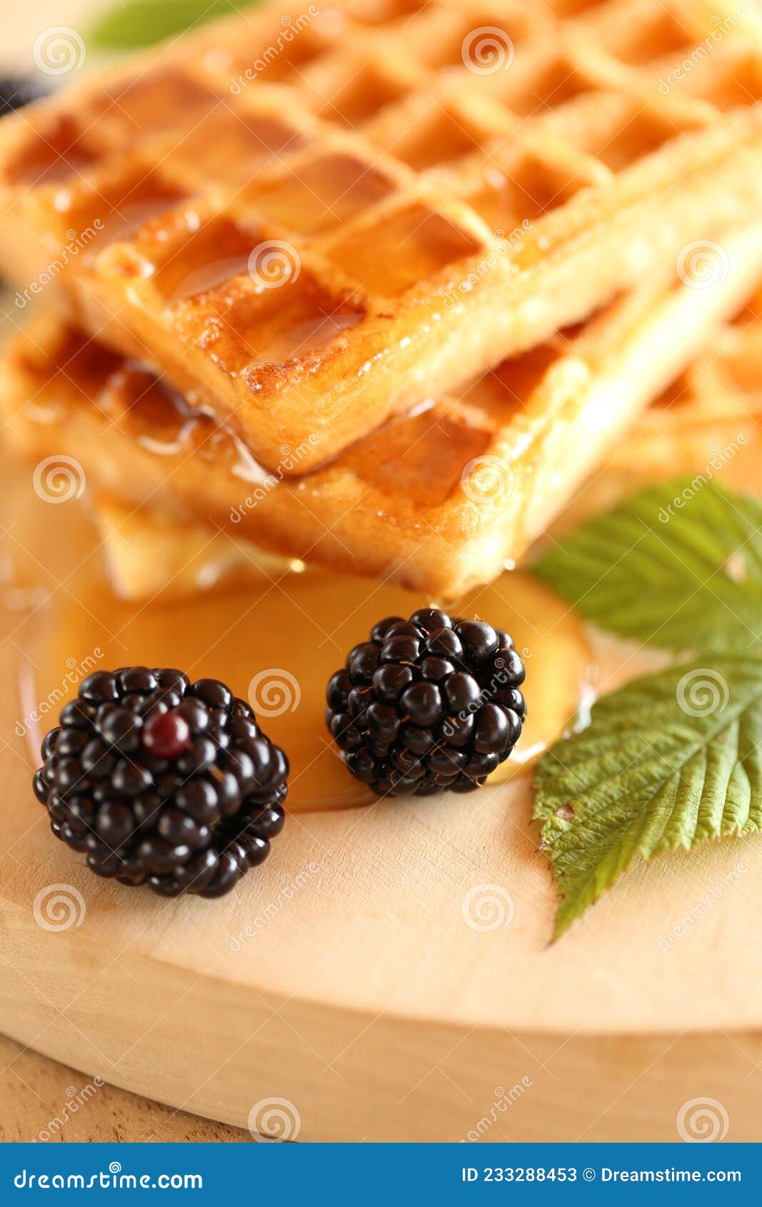 Belgian Waffles With Honey And Blackberriestasty Breakfastwaffles