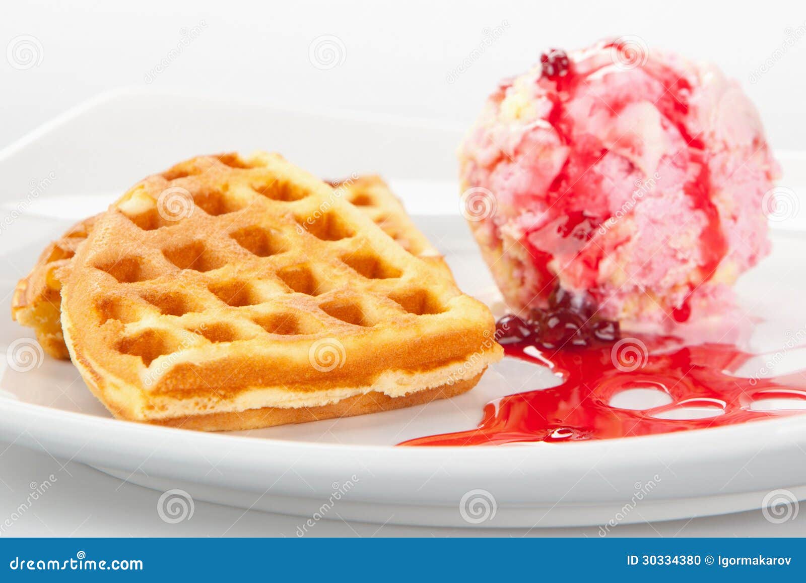 Belgian Waffles with Icecream and Syrup Stock Photo Image of bakery