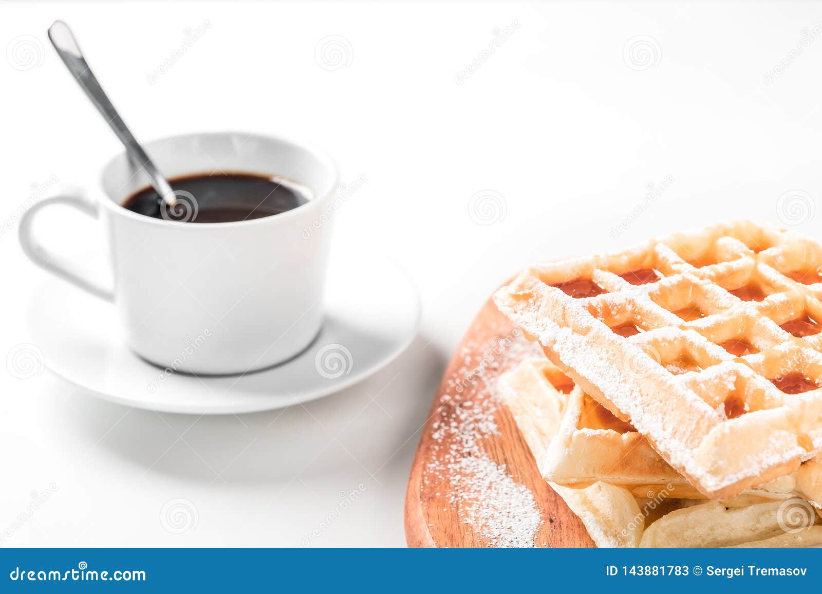 Belgian Waffles with Icing Sugar and Maple Syrup Stock Image Image of