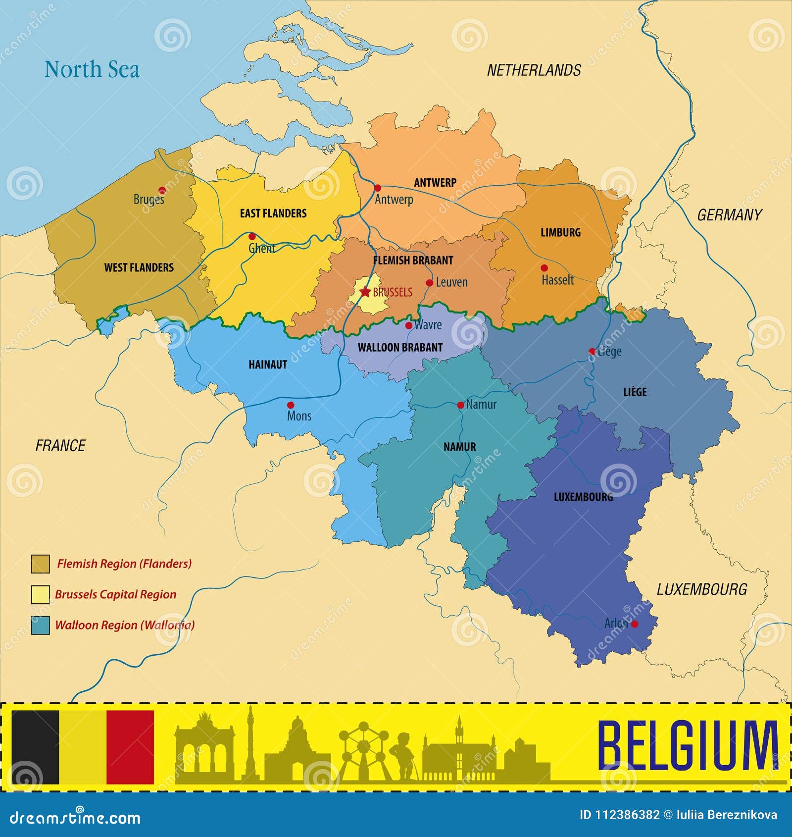 Belgium Political Vector Map Regions All Layers Clearly Separated 112386382 