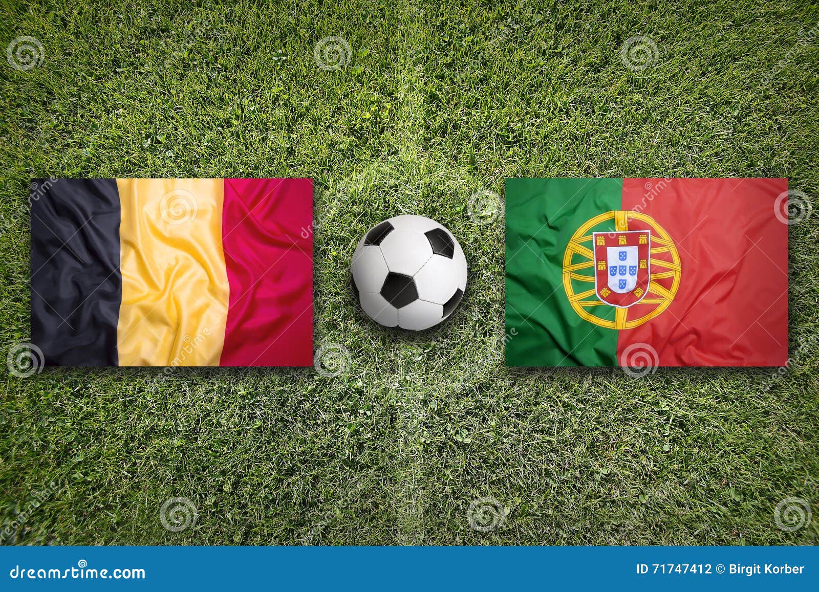 Belgium Vs. Portugal Flags on Soccer Field Stock Photo - Image of game