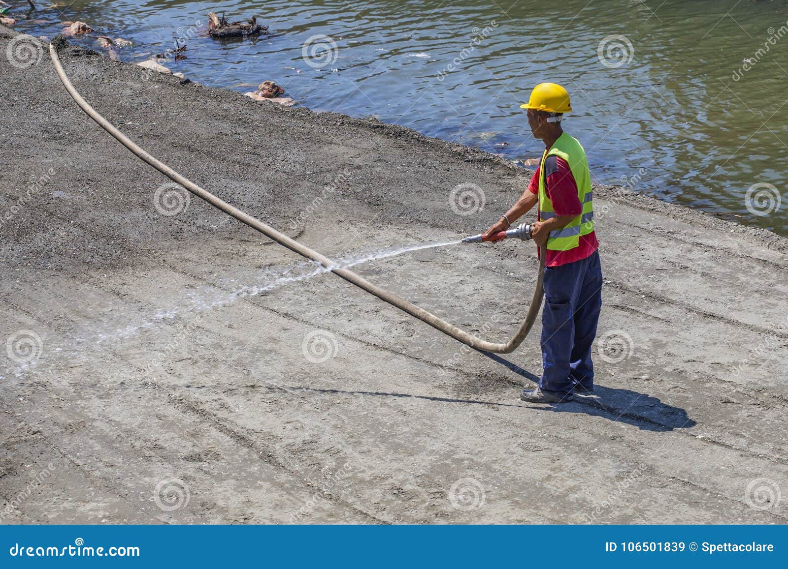 Builder Worker Sprays Water Editorial Stock Image Image of occupation