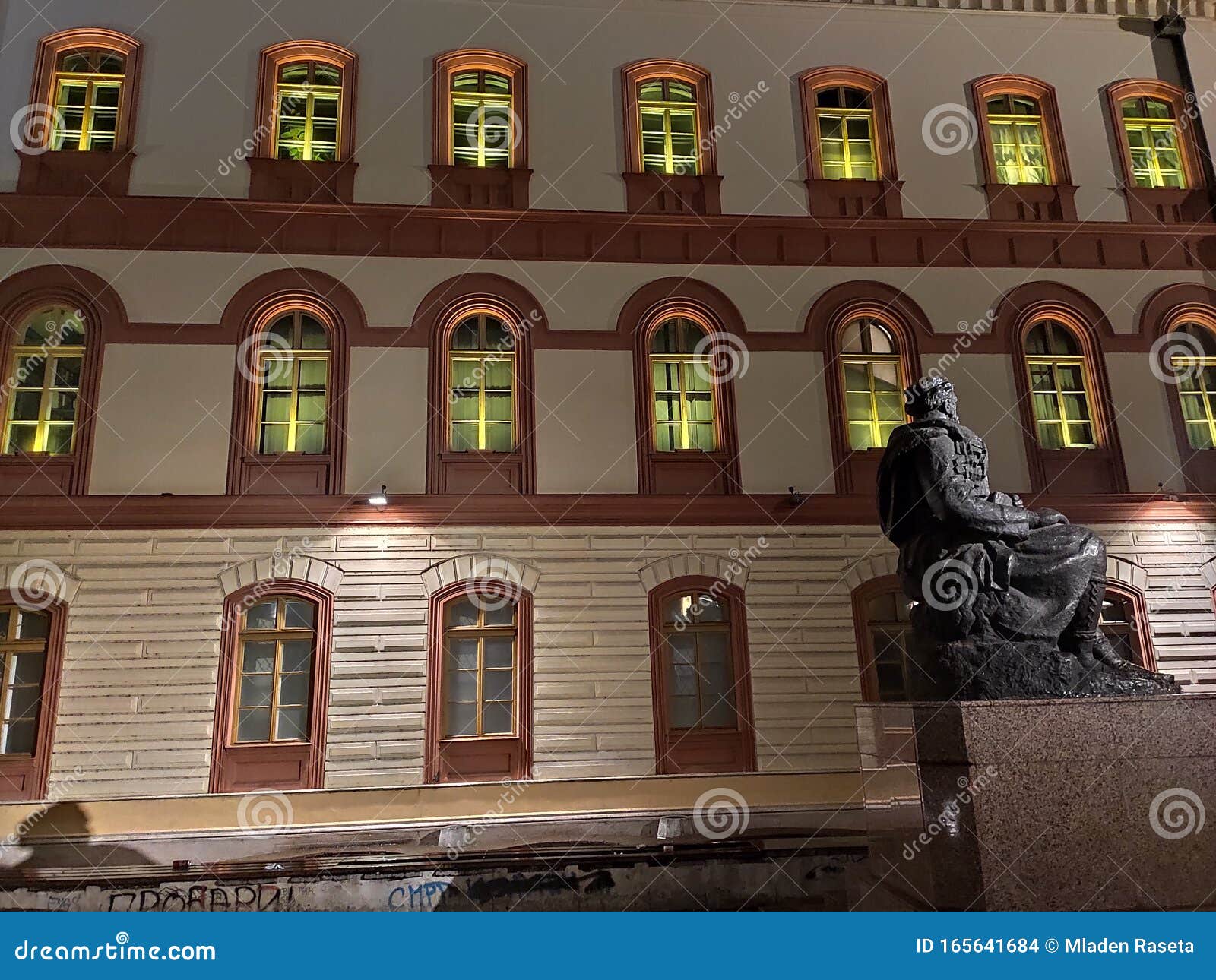 belgrade serbia university bulding and njegos monument