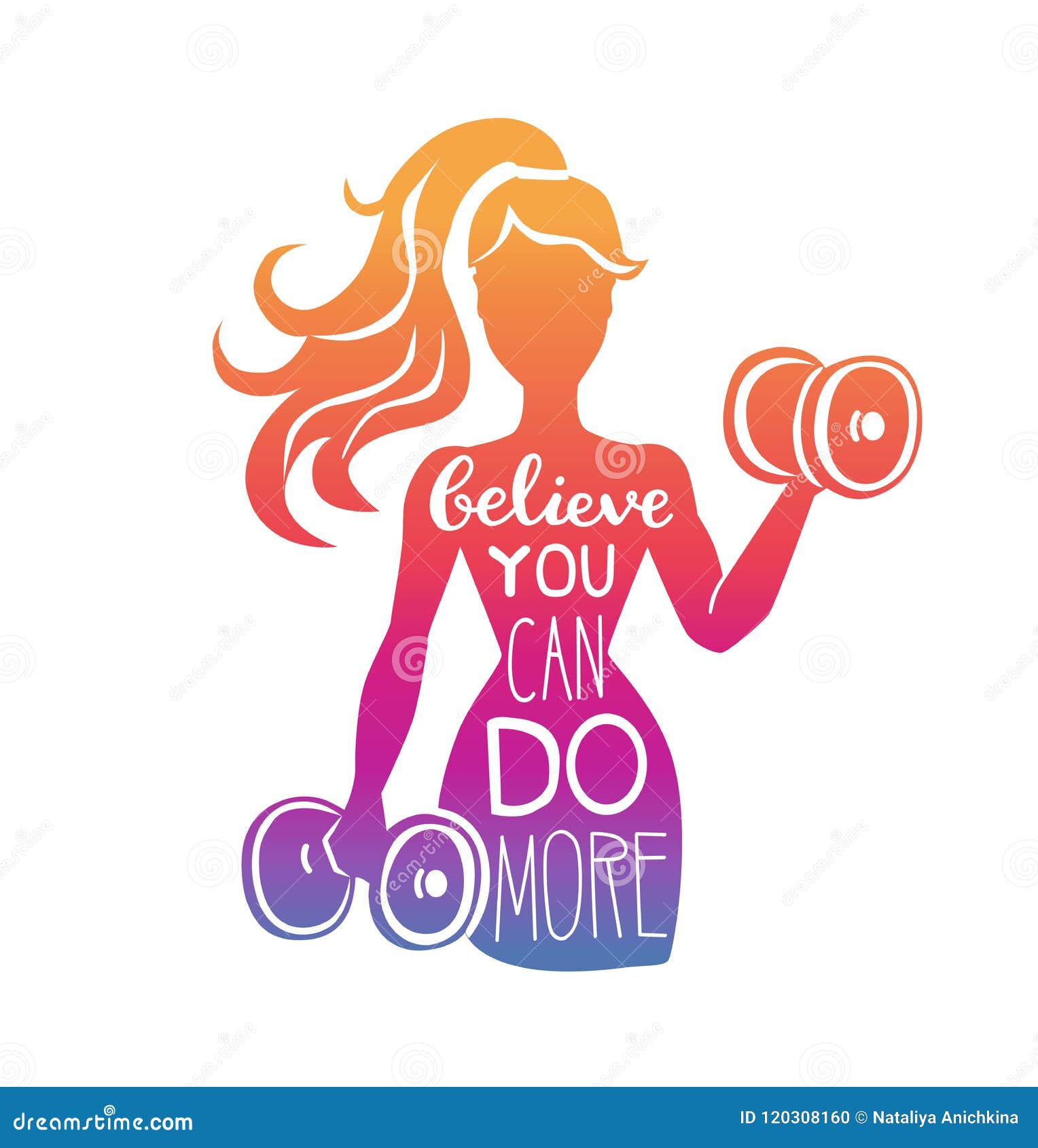 You go, girl. Vector lettering illustration with female silhouette doing  bicep curl and hand written inspirational phrase in colorful gradient on  white. Motivational card, poster or print design. - Ve Stock Vector