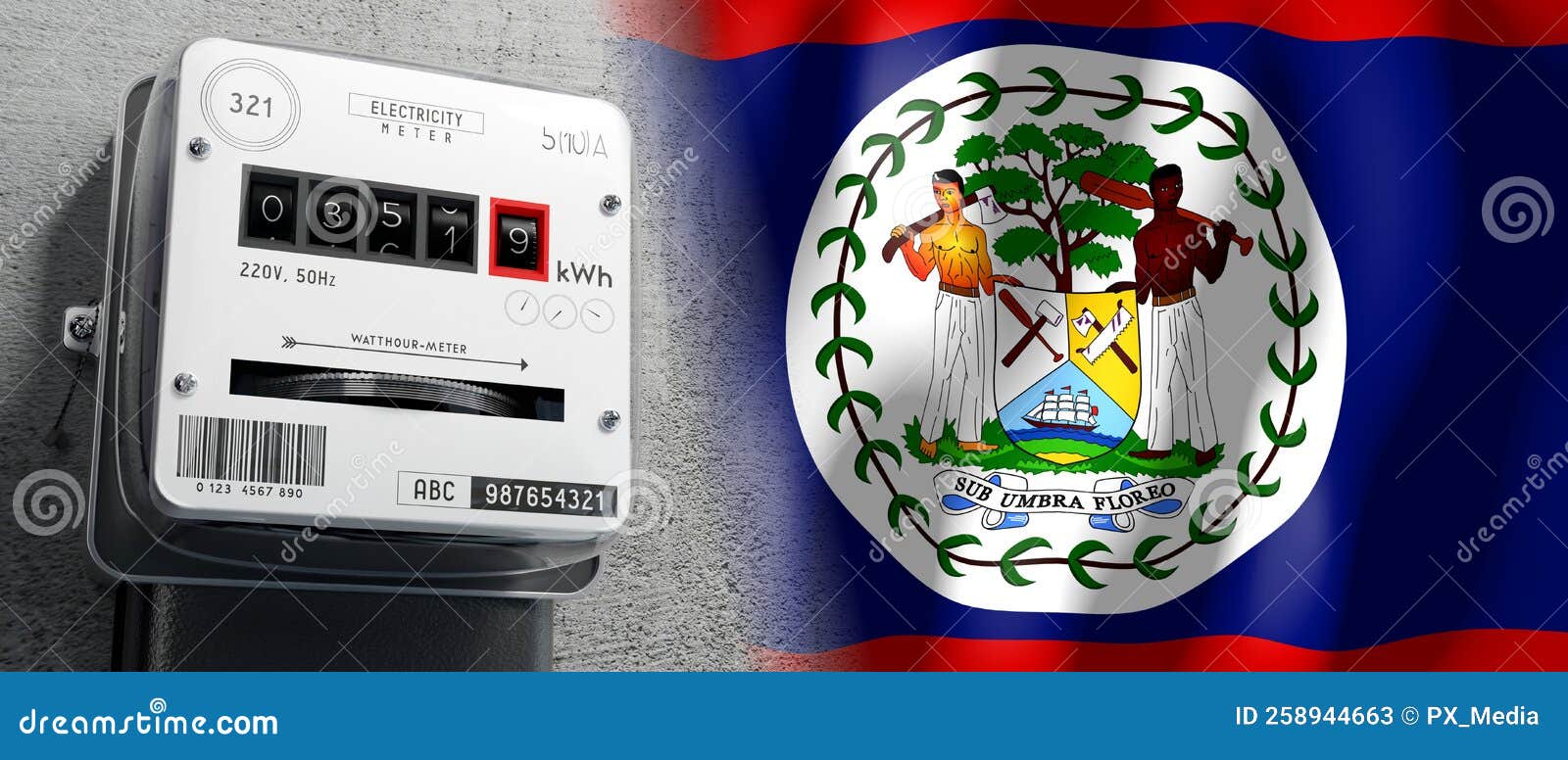 Belize Country Flag and Energy Meter Stock Illustration