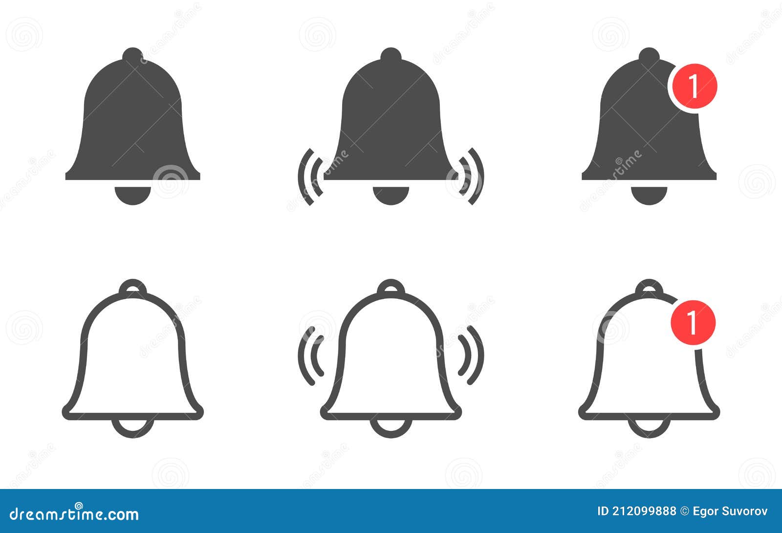 bell icon collection. notification bell set. incoming message . phone application notice. alarm clock in flat