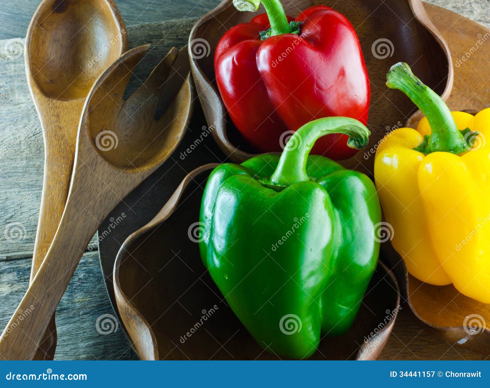 Bell Pepper on a Wooden Dish Stock Image Image of objects, background