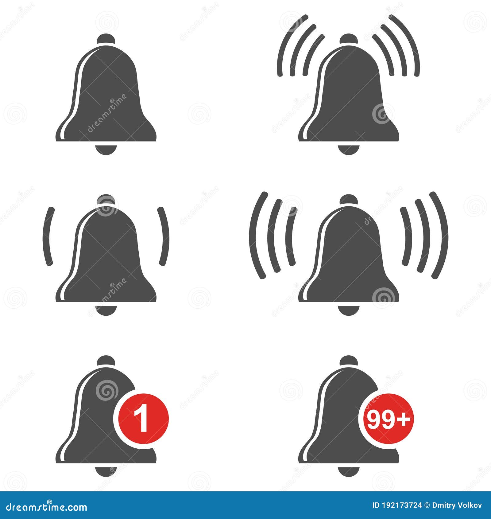 Bell Ring. Bell Bell Icon Set Isolated on White Background Stock