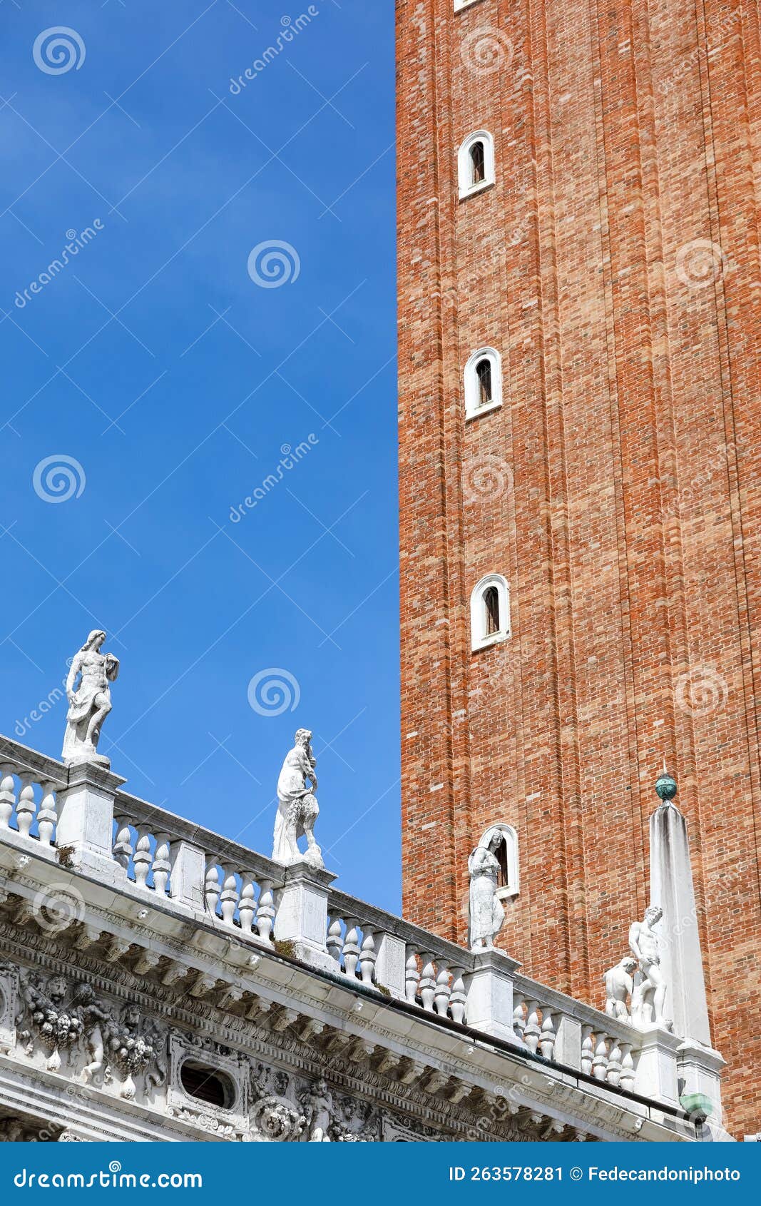 Bell of Saint Mark and Statues in Venice in Italy Stock Image Image