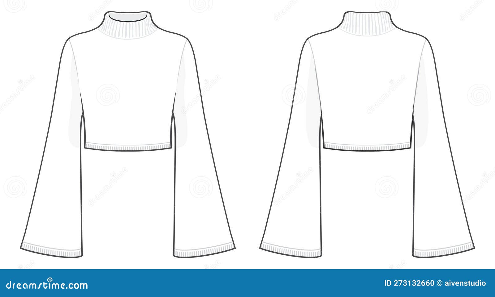 Vector Long Sleeved Dress Technical Drawing, Woman Mini Dress With Bow  Detail Fashion CAD, Dress Sketch With Long Bell Sleeves Template, Sketch,  Flat. Jersey Dress With Front, Back View, White Color Royalty