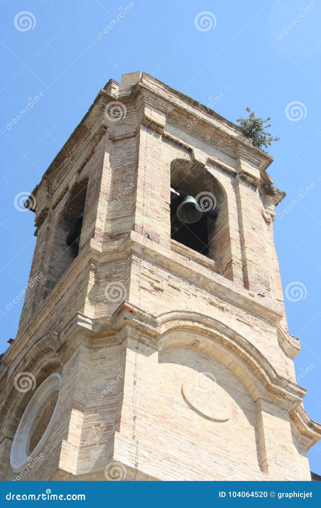 bell tower of neoclassic church in ancona, marche, italy