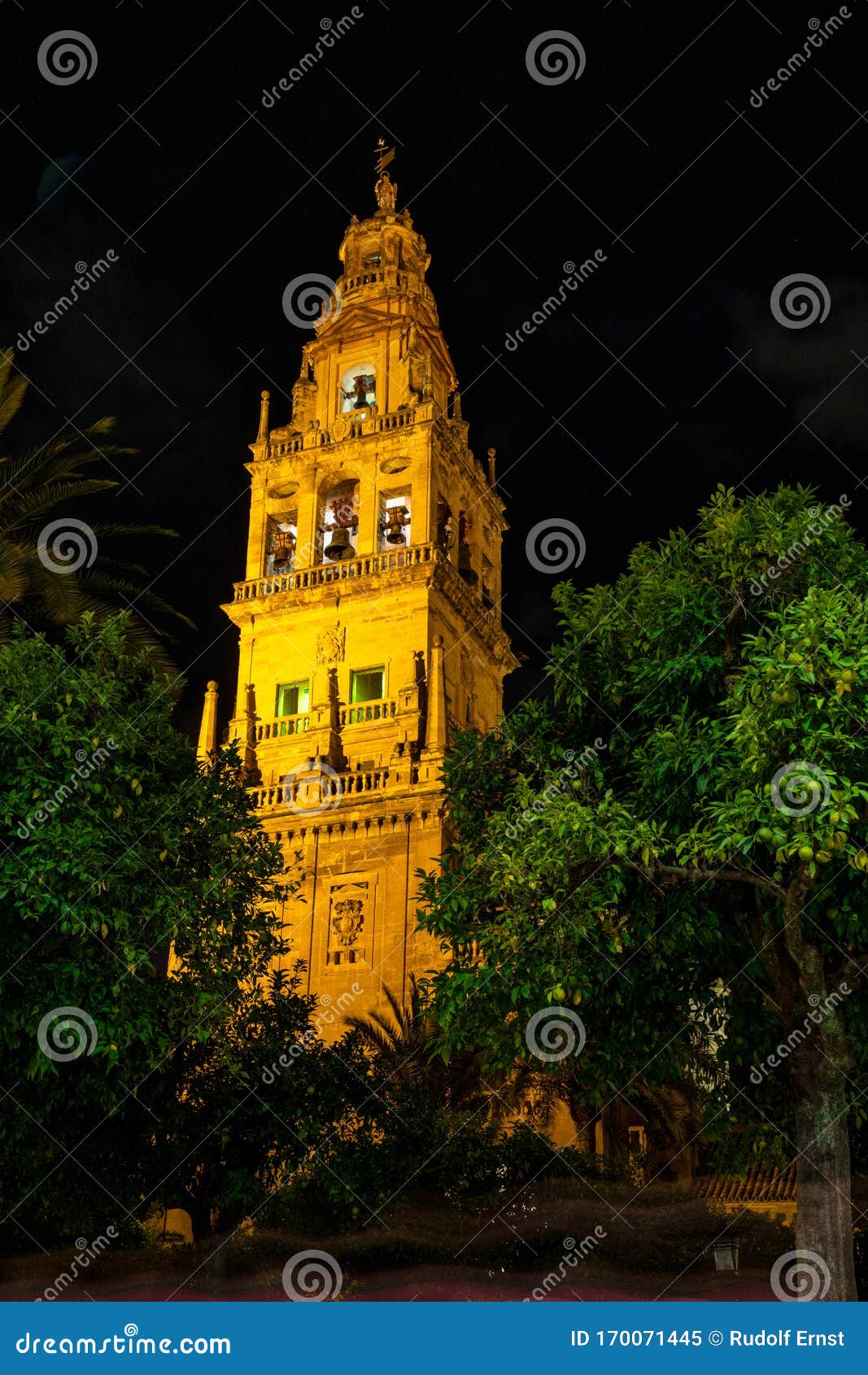 the bell tower, torre campanario at the mosque-cathedral of cordoba, spain