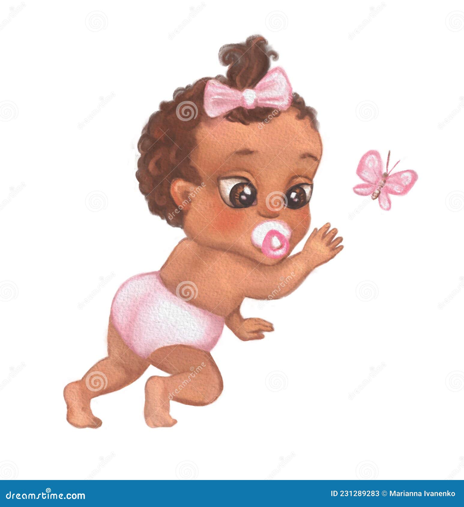 Bella Bambina Nera Che Striscia. Disegno Di Disegno a Colori D'acqua  Raffigurante Il Bambino in Rosa. Illustrazione di Stock - Illustrazione di  strisciare, felicità: 231289283