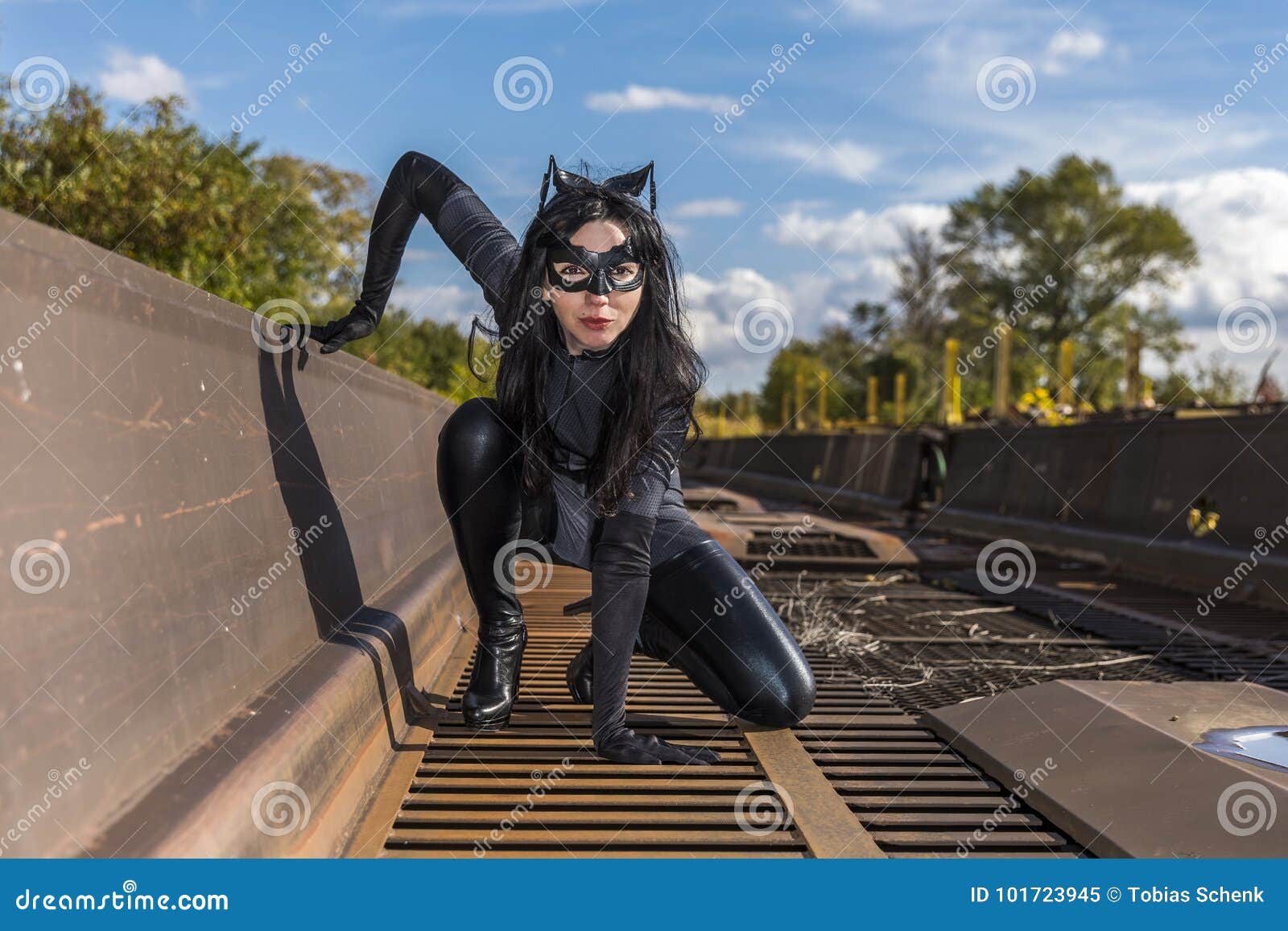 Bella Donna Che Porta Il Costume Di Catwoman Immagine Stock - Immagine di  gioco, donna: 101723945