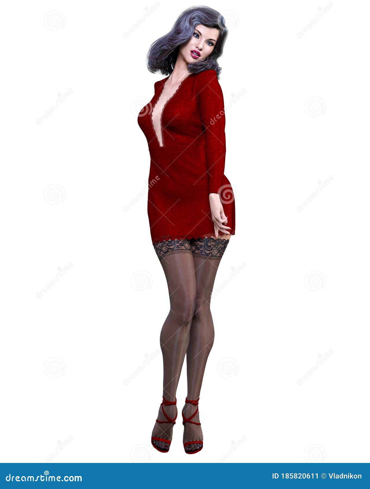 Bella Mujer Con Vestido Rojo Corto De Stock de ilustración - Ilustración de gente, piernas: 185820611