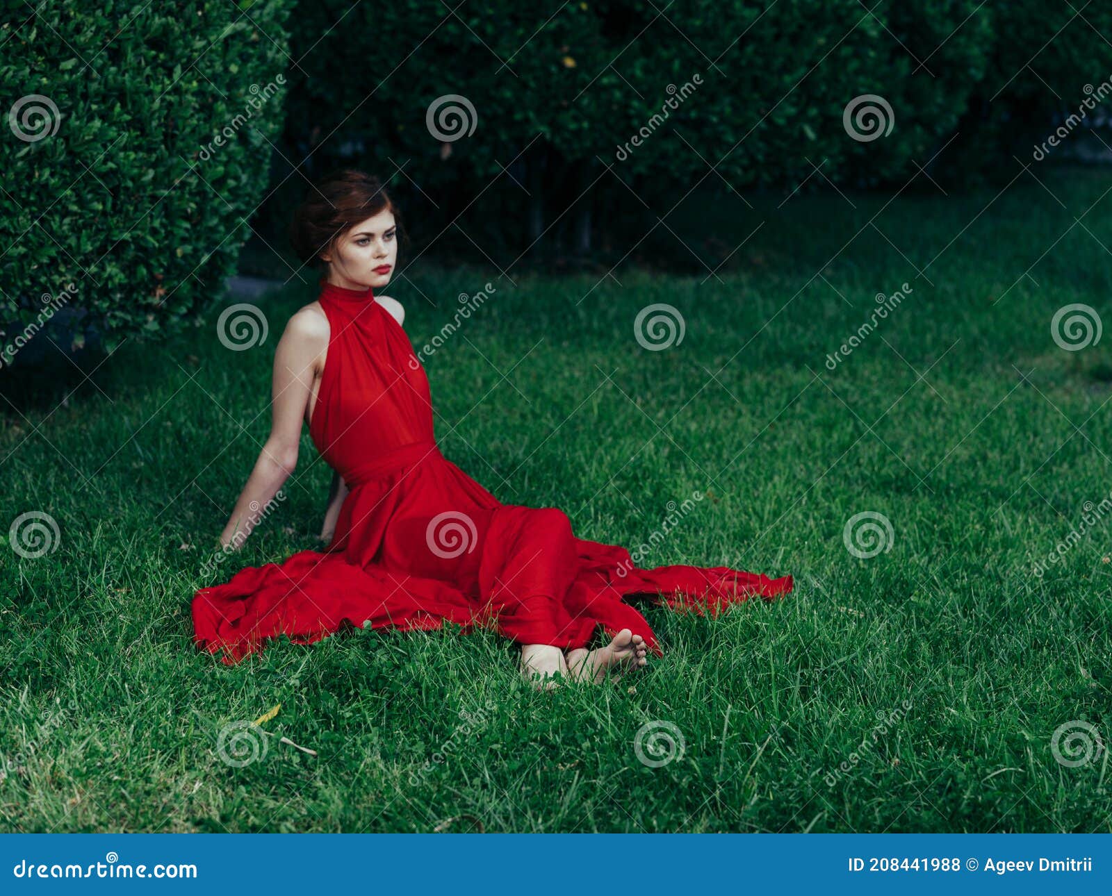 Bella Mujer Vestido Rojo Glamour Naturaleza Pasto Verde Lujo Foto de  archivo - Imagen de lindo, caminata: 208441988