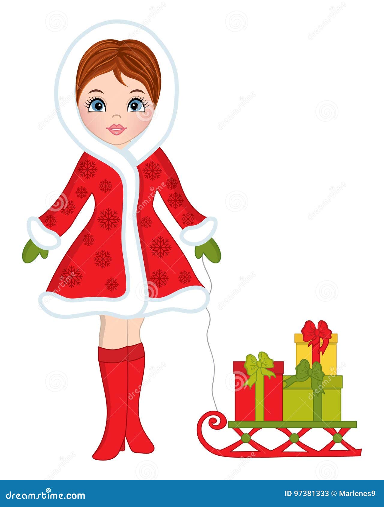 Regali Di Natale Ragazza.Bella Ragazza Di Vettore Con La Slitta Ed I Regali Di Natale Illustrazione Vettoriale Illustrazione Di Verde Festa 97381333