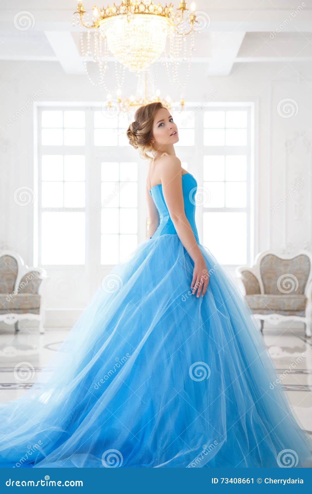 Bella Sposa Nello Stile Blu Splendido Di Cenerentola Del Vestito Immagine Stock Immagine Di Lusso Cinderella