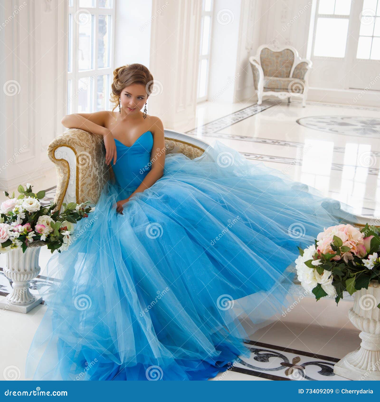 Bella Sposa Nello Stile Blu Splendido Di Cenerentola Del Vestito Immagine Stock Immagine Di Modello Ritratto