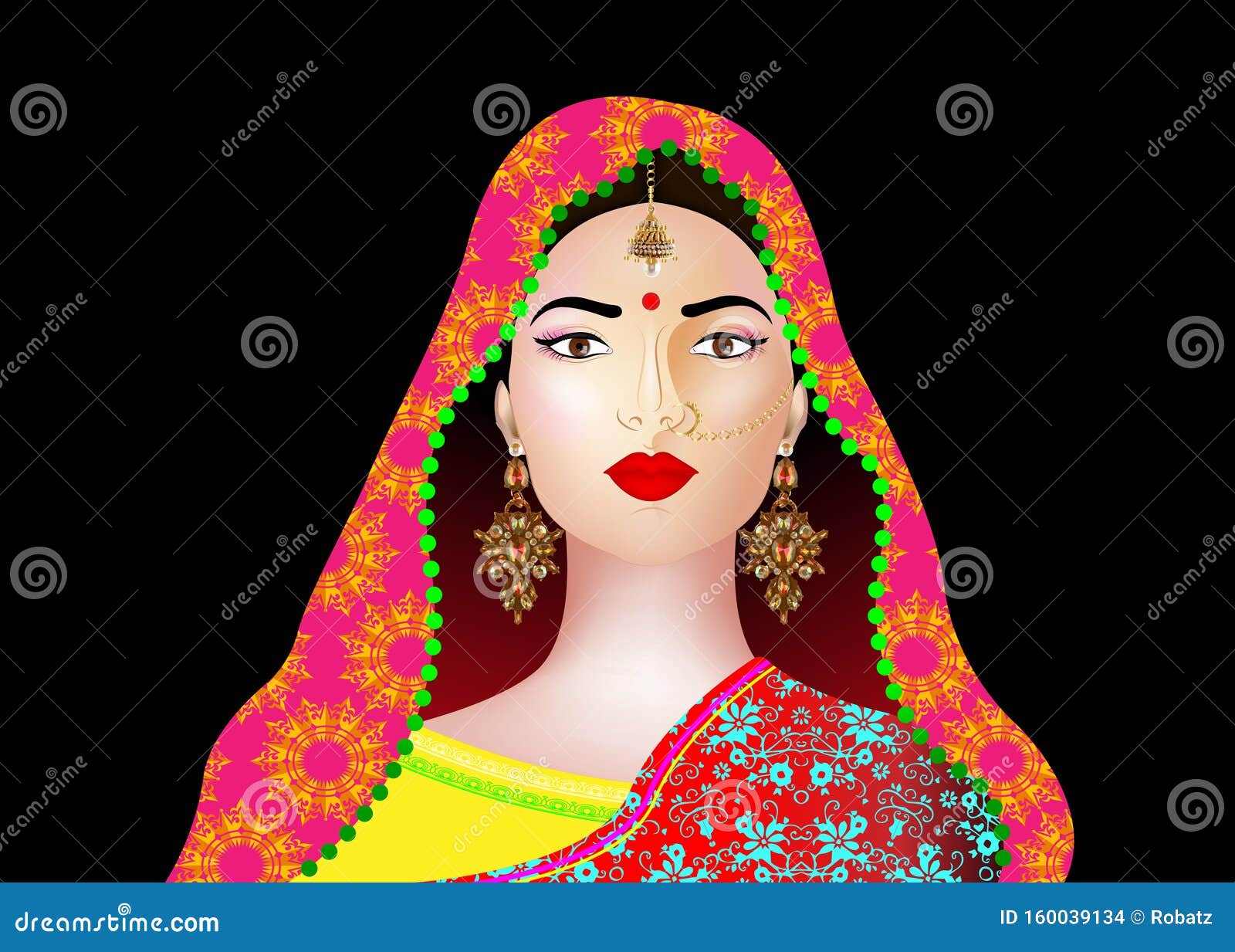 Belle Brunette Indienne Jeune Femme En Sari Coloré Avec