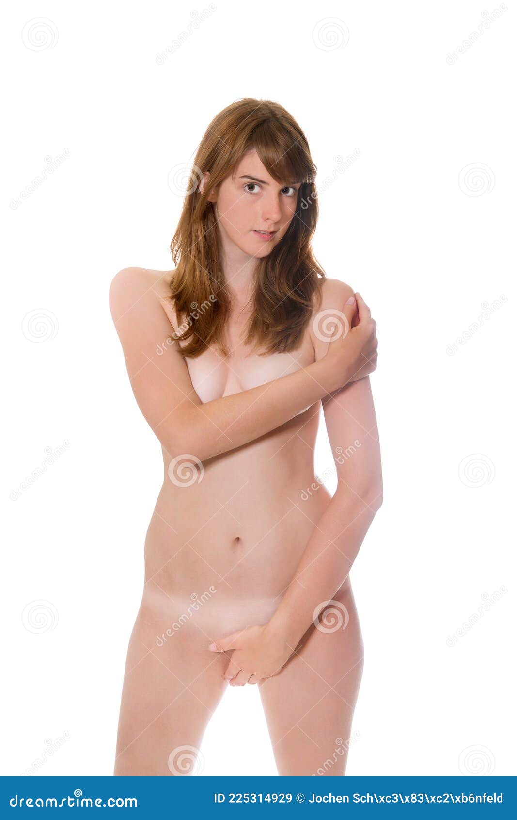 Belle Donne Nude Che Coprono Il Suo Corpo Con Le Braccia E Le Mani
