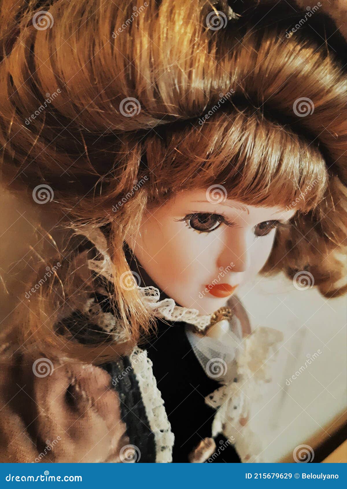 Belle Epoque Porcelain Doll with Beautiful Golden Hair Closeup Stock Image  - Image of lady, brown: 215679629