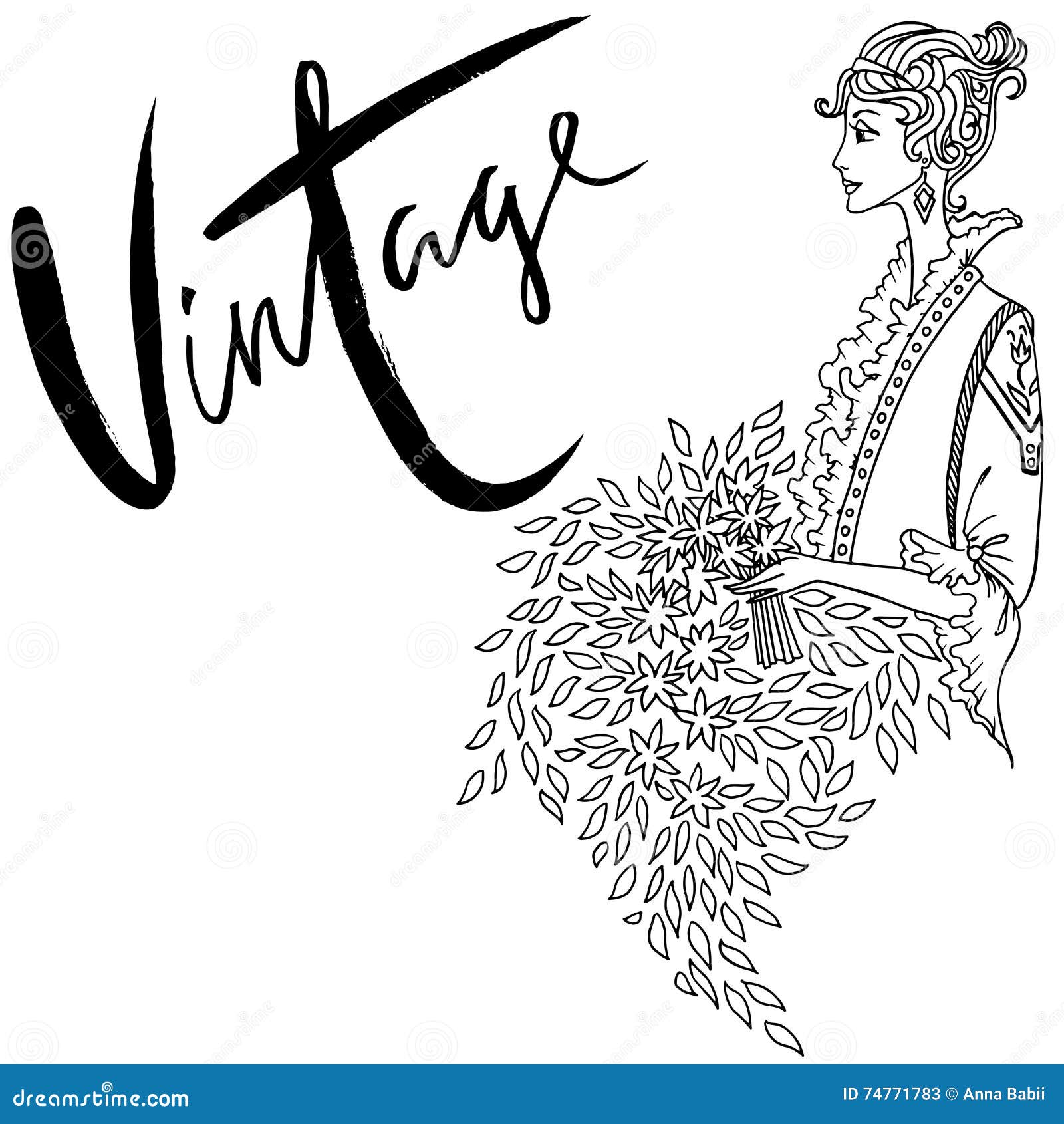 Belle femme non colorée de mode Rétro type Livre de coloriage dans le vecteur Inspiration de vintage