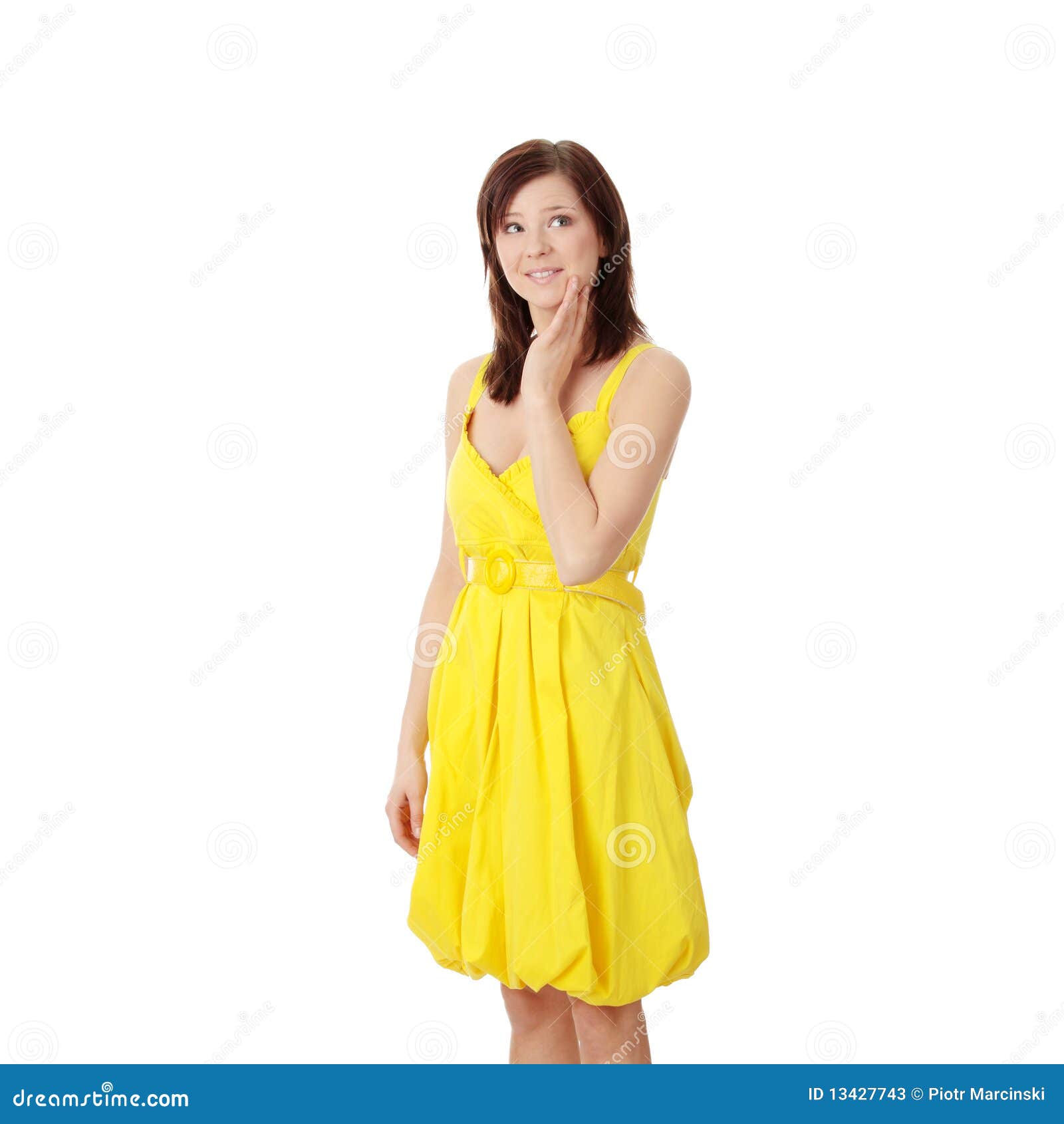 Belle Fille De Brunette Dans La Robe Jaune Image Stock Image Du Poupée Beau 13427743